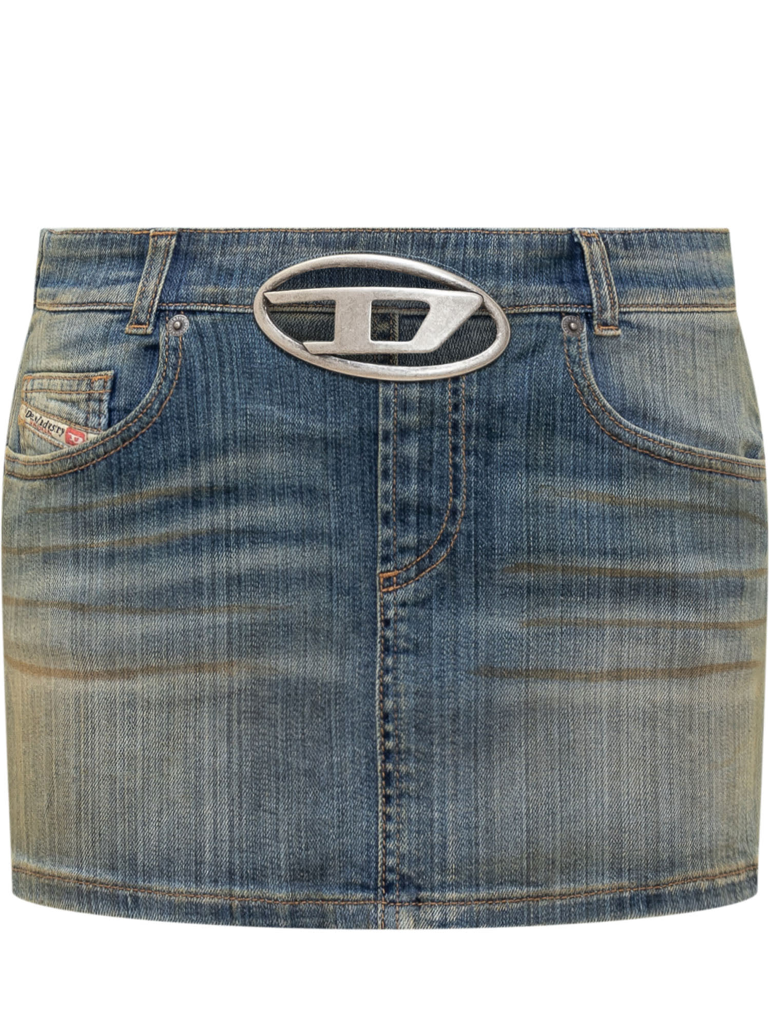 Shop Diesel Denim Miniskirt With Logo