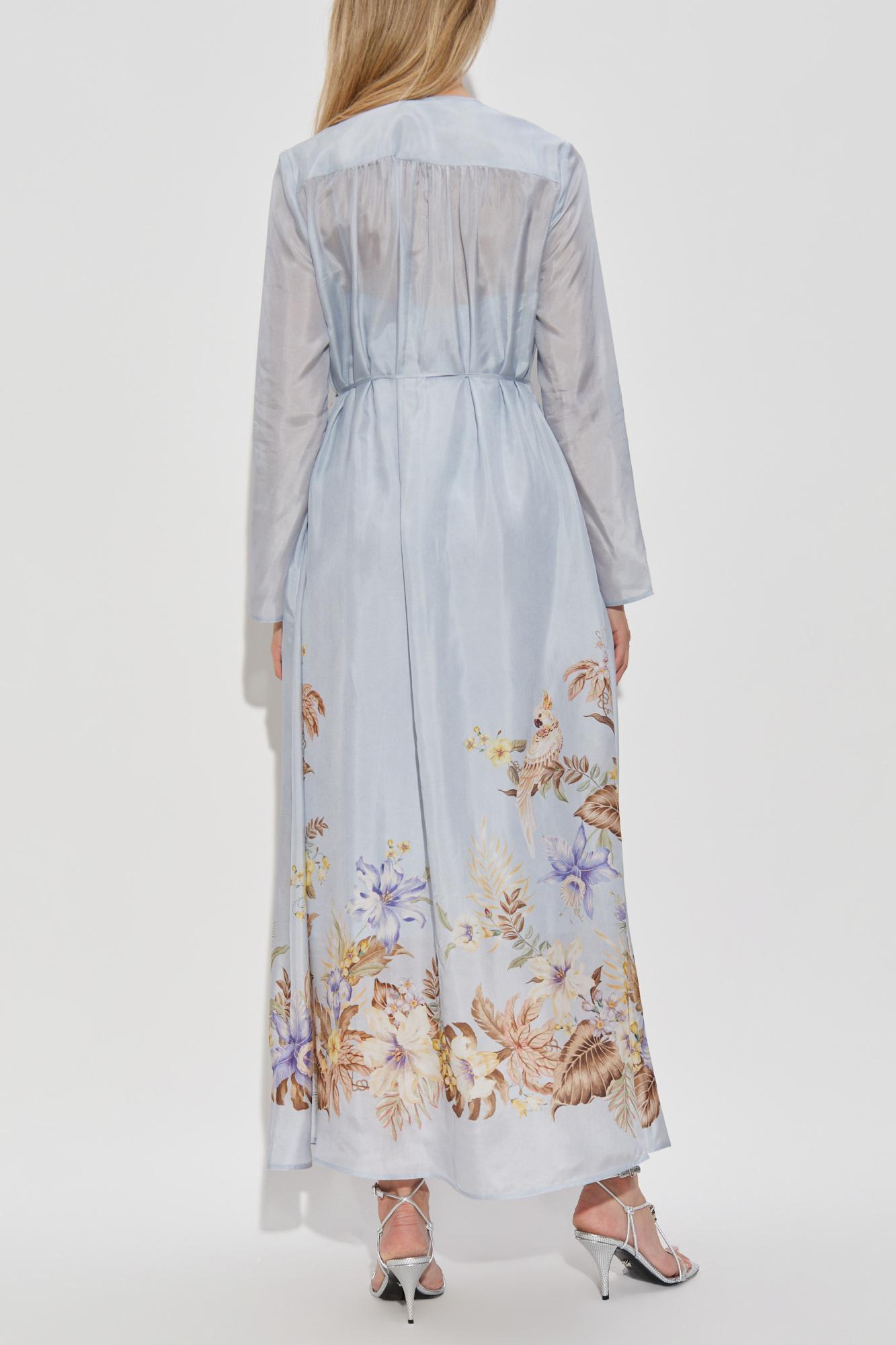 Zimmermann Women Powder Blue Multi Floral Silk Habotai Coco Maxi Dress In White