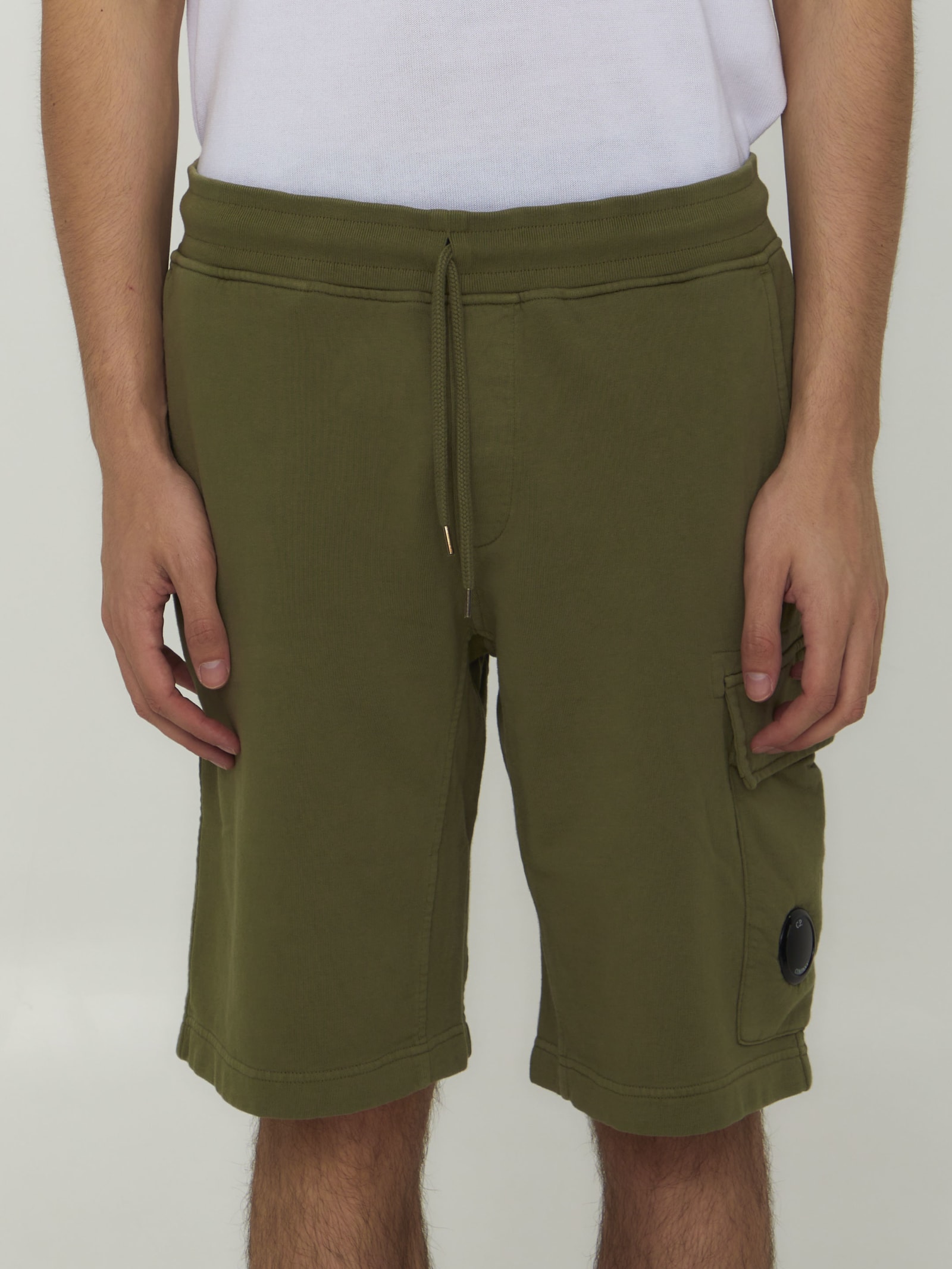 Shop C.p. Company Cotton Fleece Bermuda Shorts In Khaki