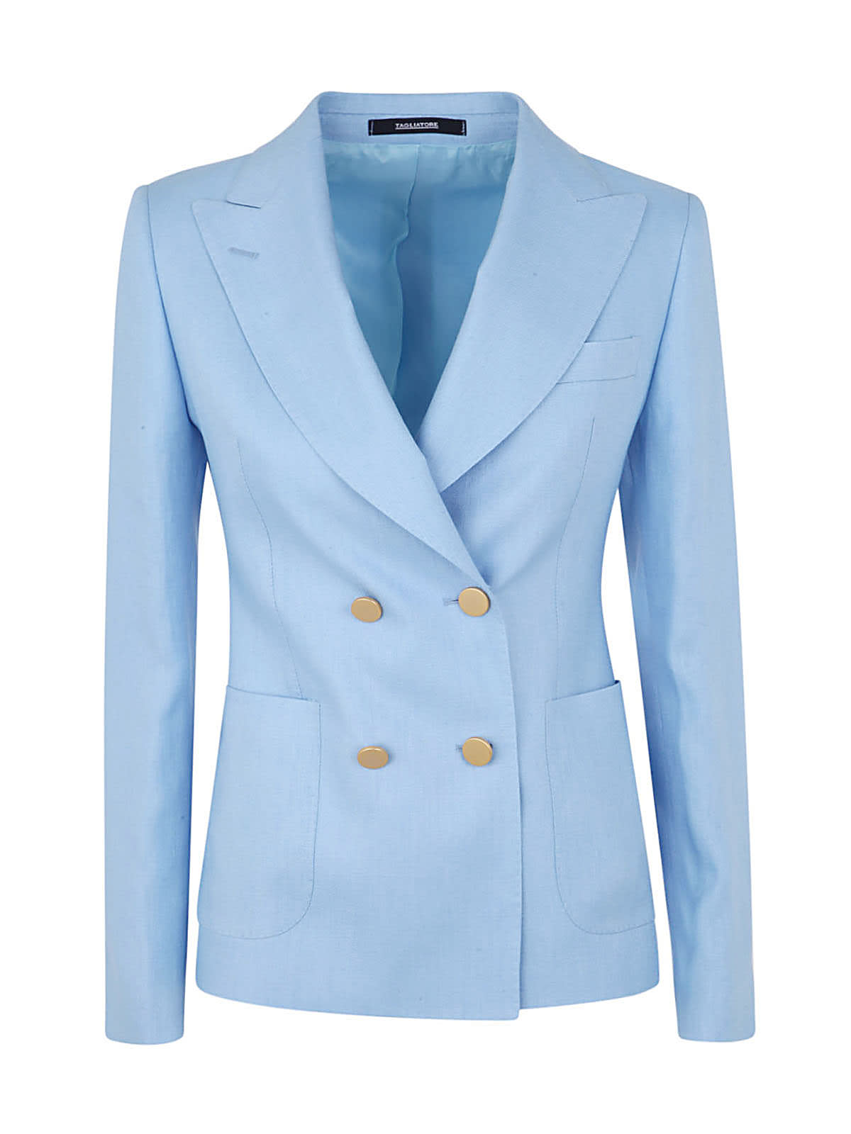 Shop Tagliatore Four Buttons Double Breasted Blazer In Light Blue