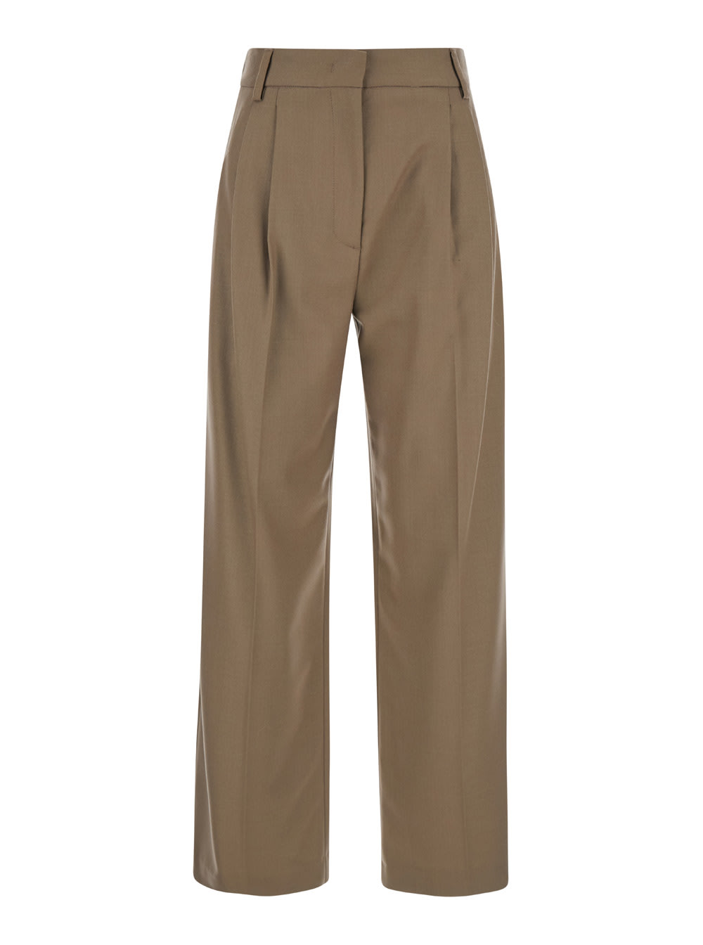 TELA EDAMAME BEIGE PANTS WITH BELT LOOPS AND PENCES IN WOOL BLEND STRETCH WOMAN 