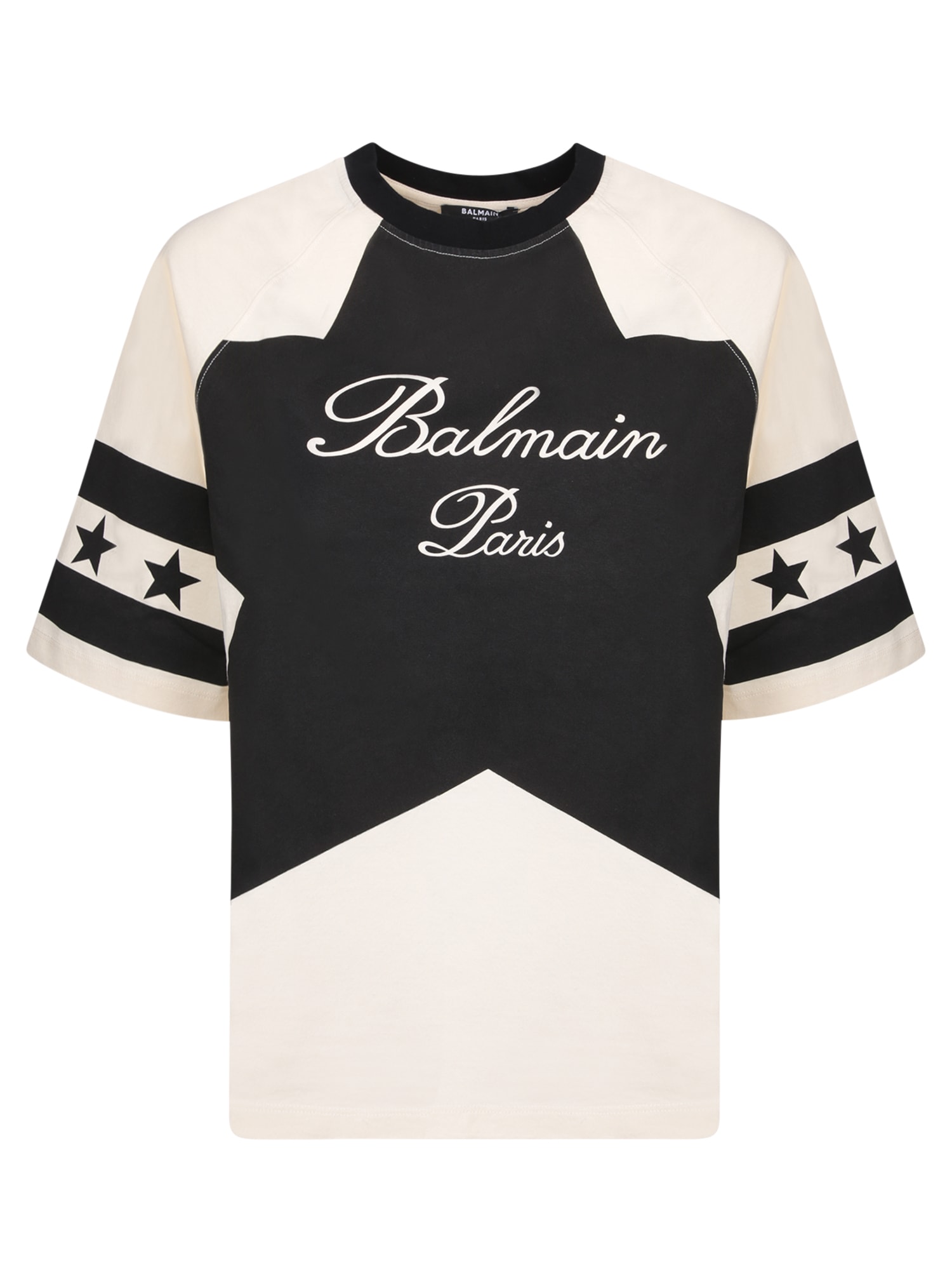 Shop Balmain Cream And Black Stars T-shirt In White