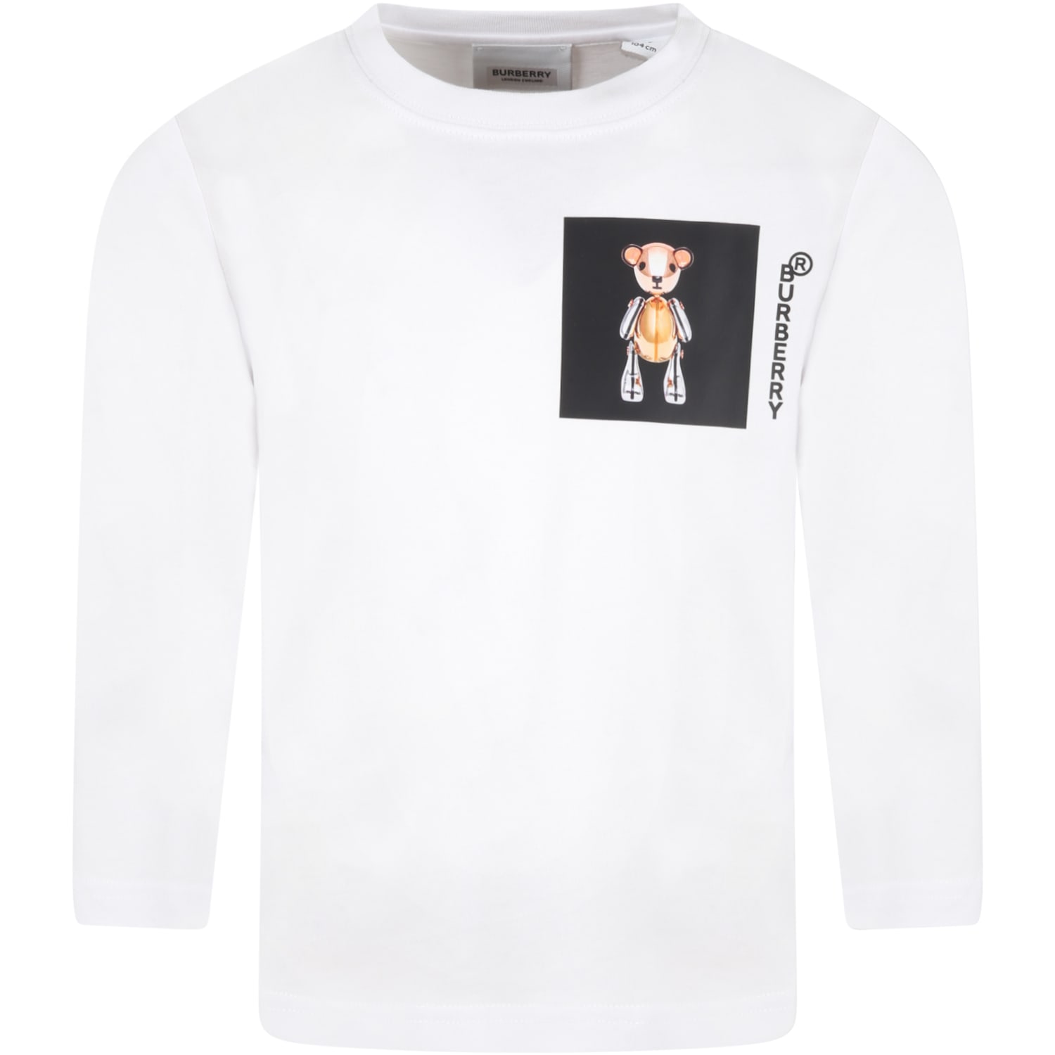 Burberry White T-shirt For Kids With Thomas Bear And Black Logo