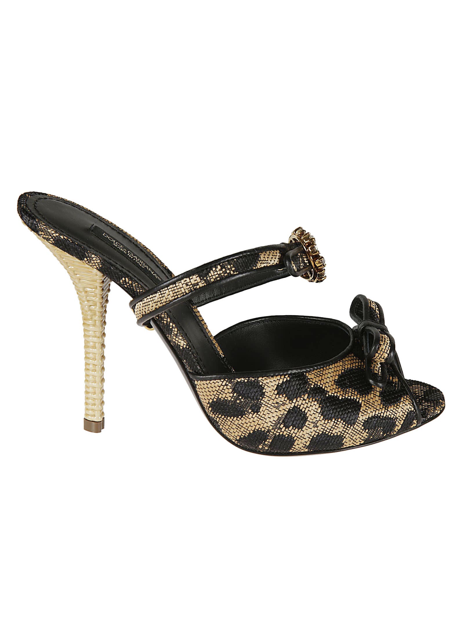 Dolce & Gabbana Woven Bow Sandals In Beige