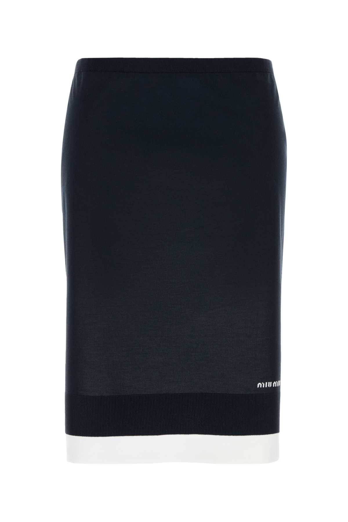 Miu Miu Stretch Silk Blend Skirt With Back Slit