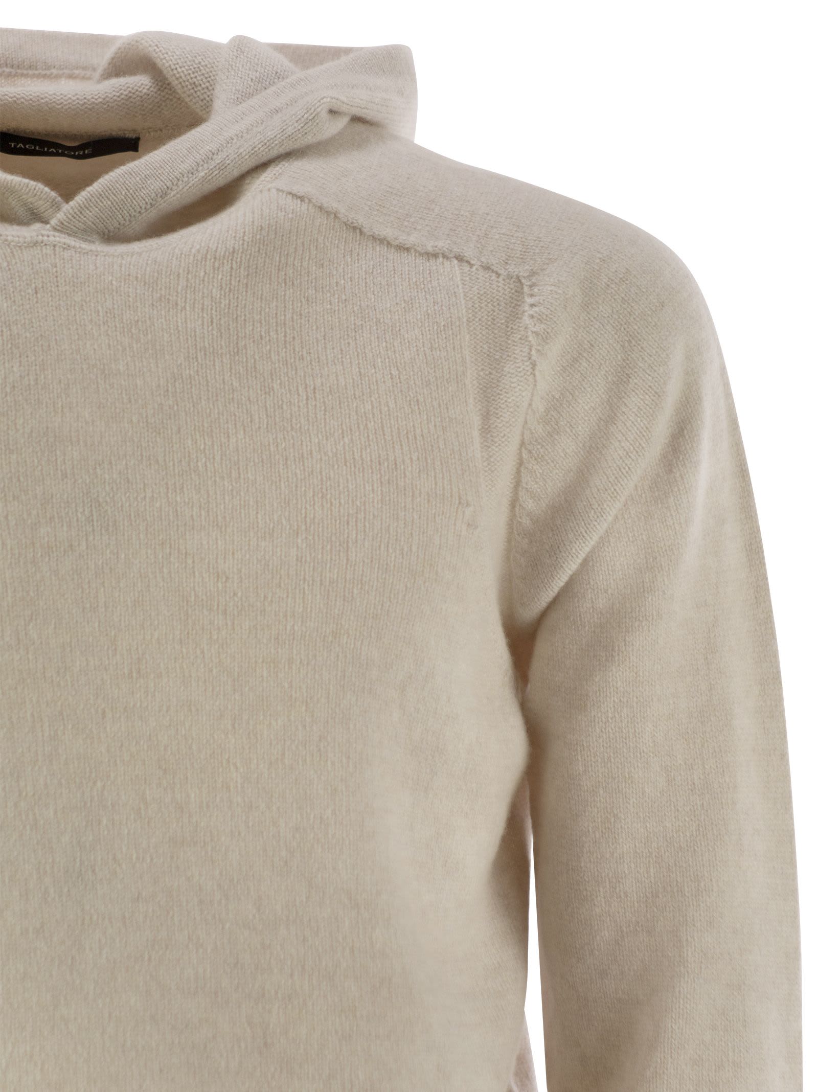 Tagliatore Virgin Wool Sweater With Hood In Cream