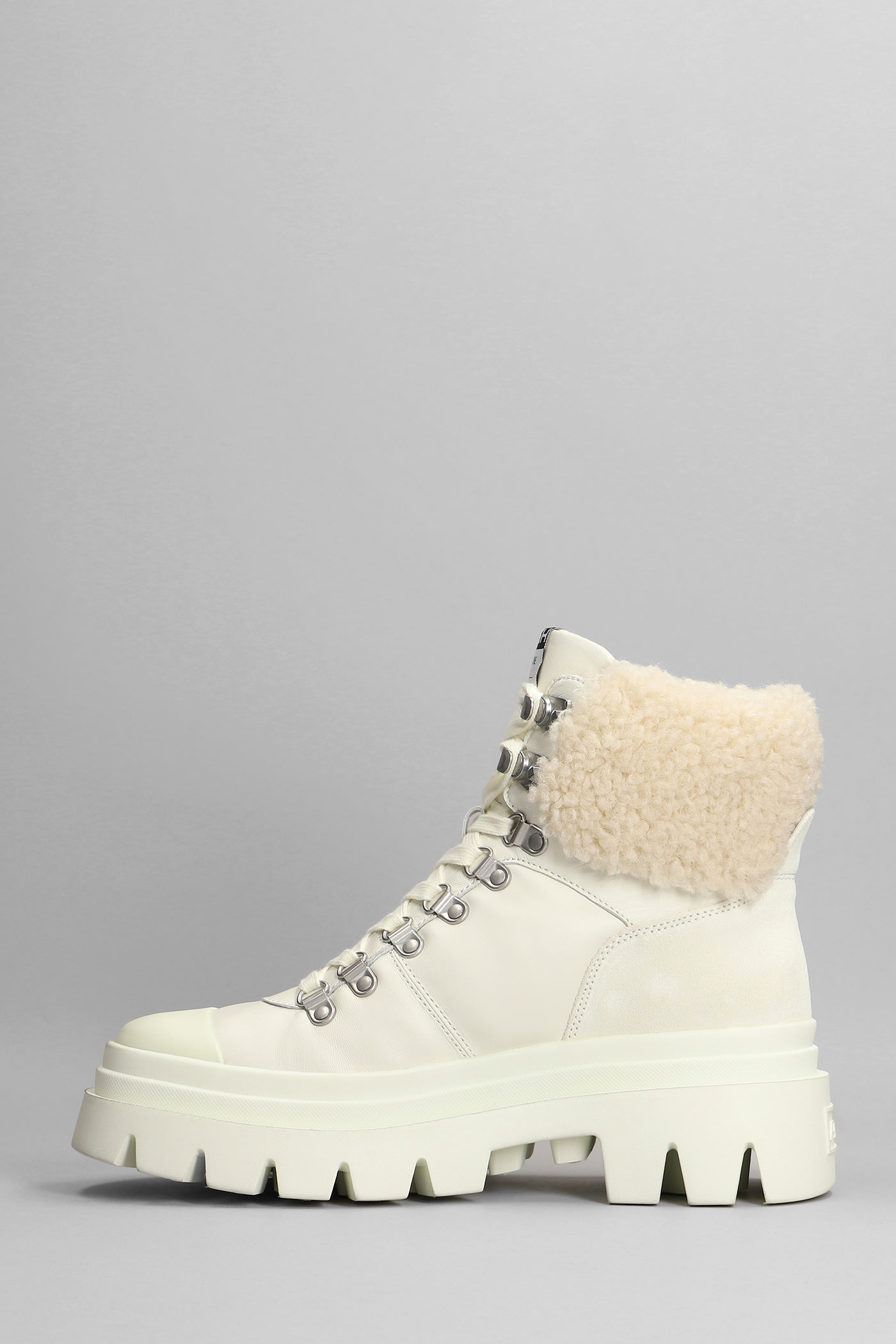 Ash Patagon Fur Combat Boots In White Leather | ModeSens