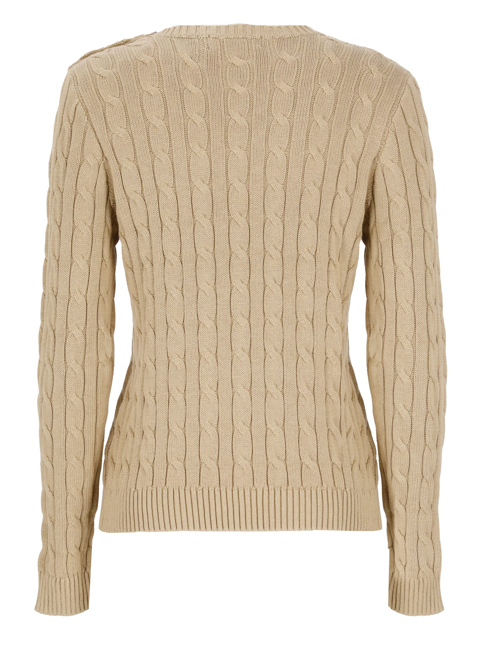 Shop Ralph Lauren Sweater With Embroidered Logo In Beige