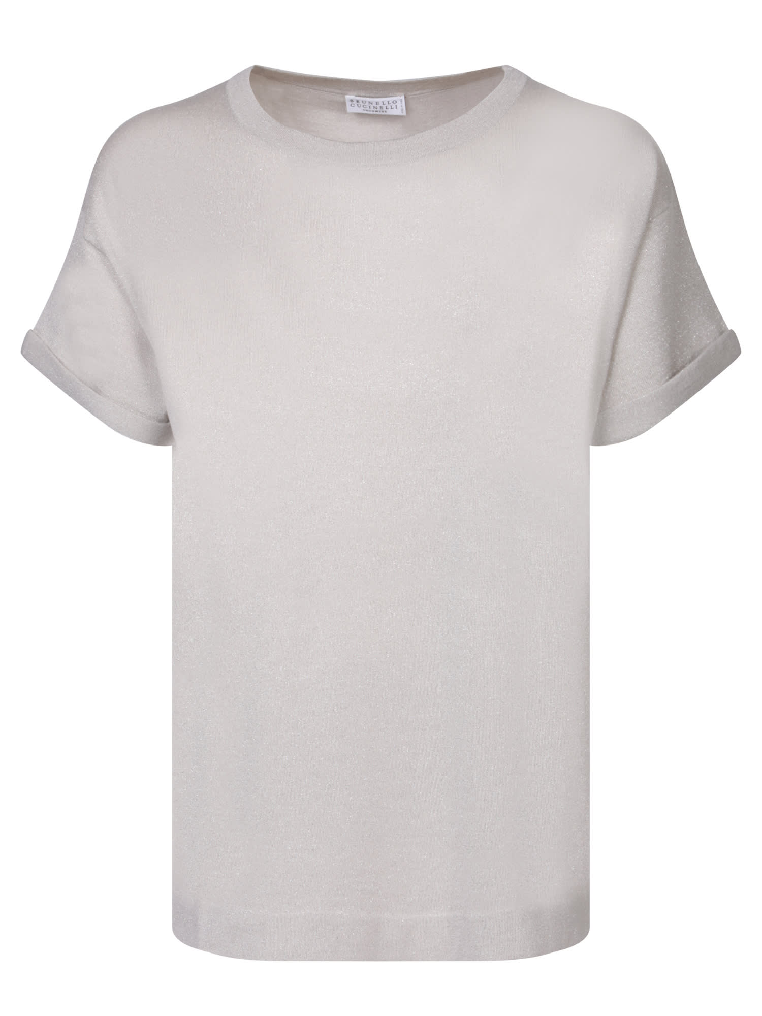 Shop Brunello Cucinelli Silk Lurex Mother-of-pearl T-shirt In White