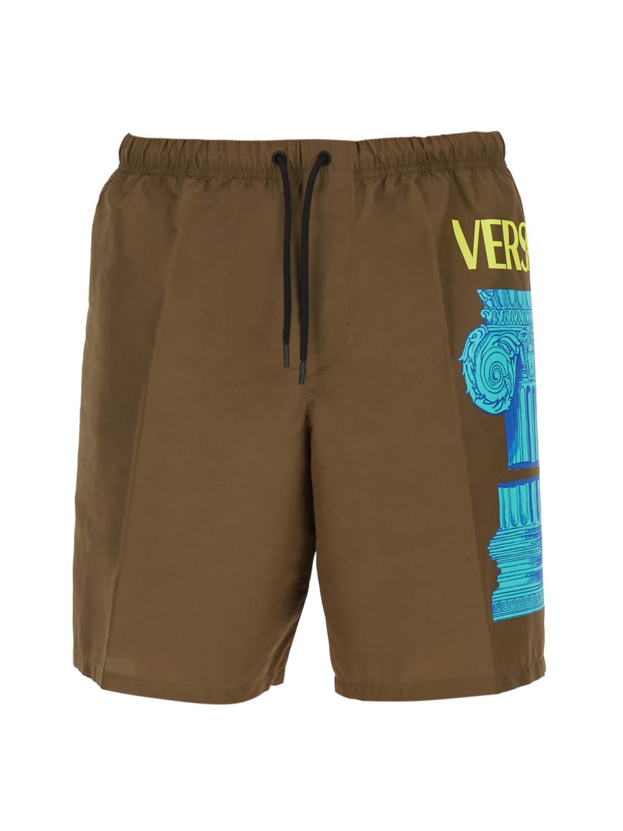 Shop Versace Costume With Logo In Brown