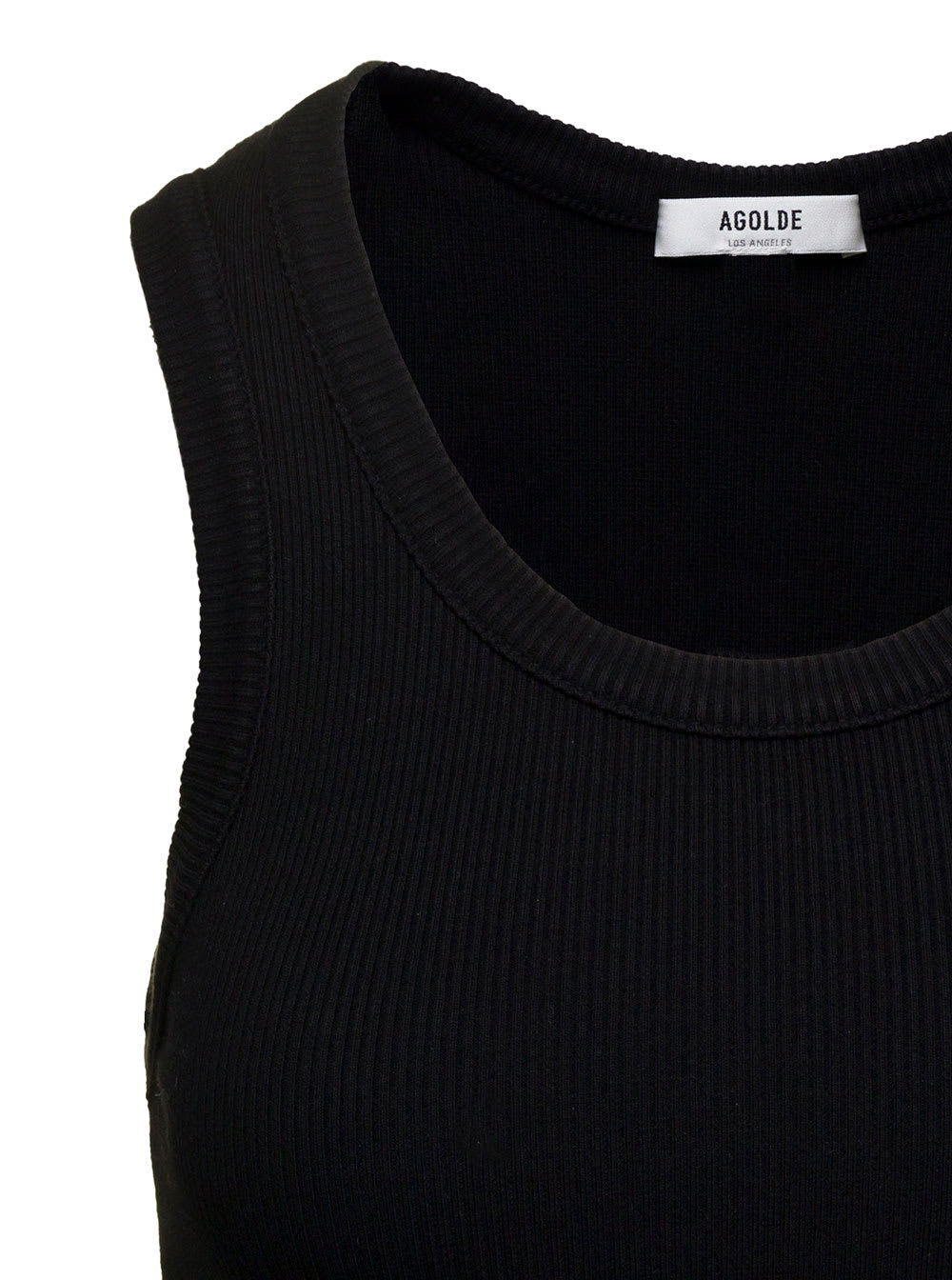 Shop Agolde Black Ribbed Tank Top With U Neckline In Cotton Blend Woman