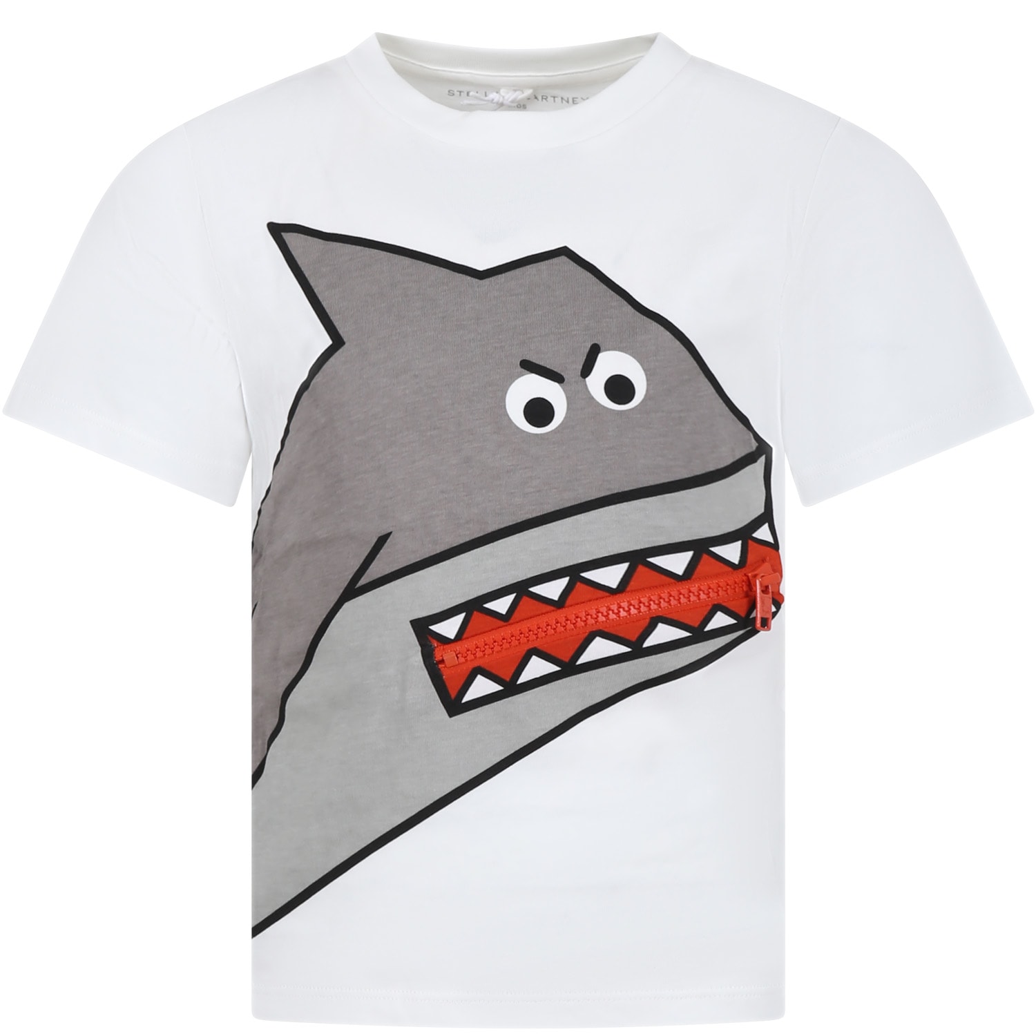 Shop Stella Mccartney White T-shirt For Boy With Shark In Avorio
