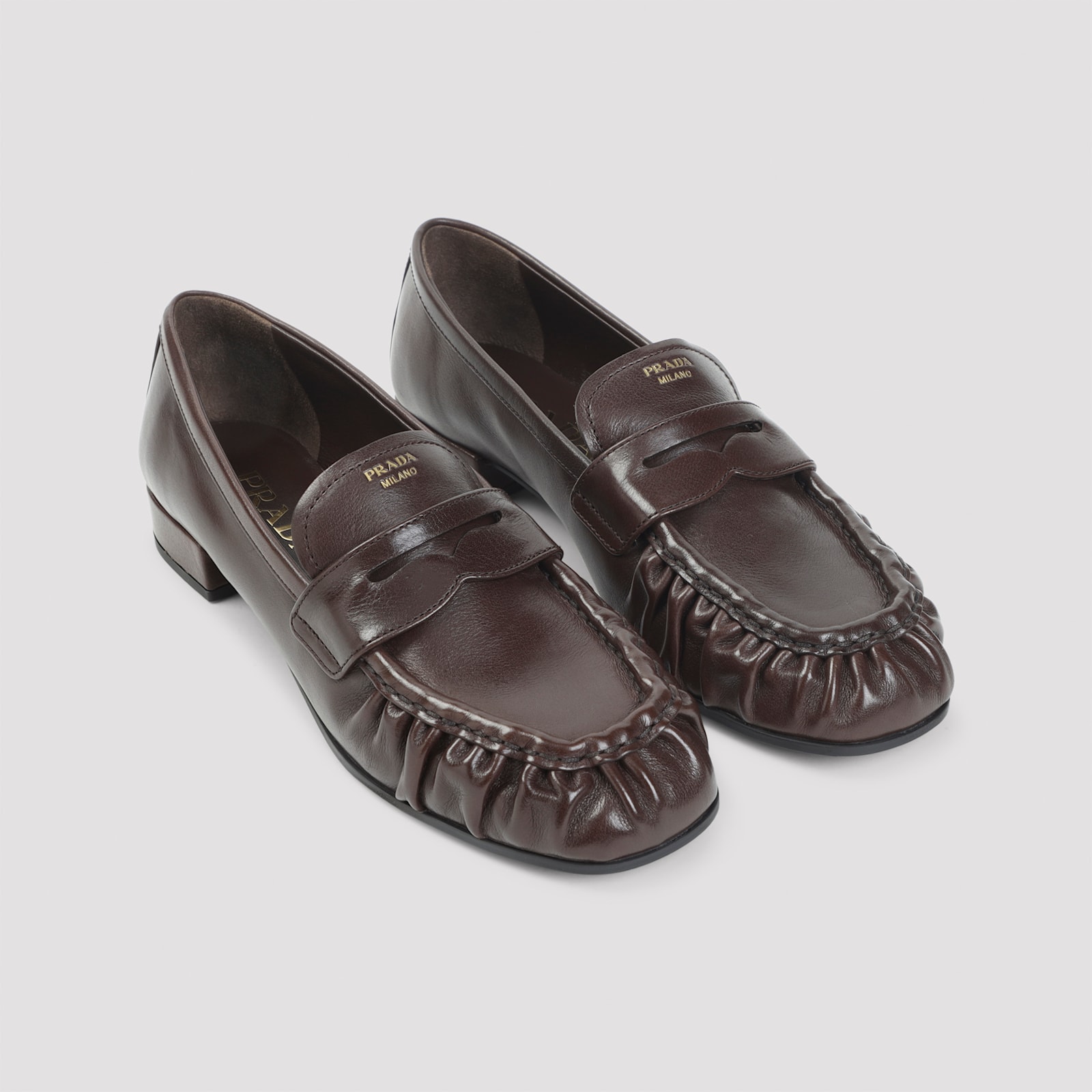 Prada Stylish Loafers Featuring Ruched Detailing In Brown