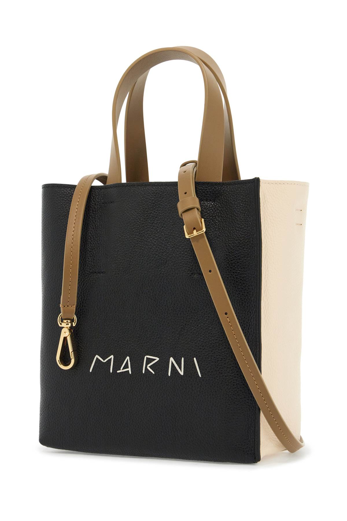 Marni Borsa A Mano Museo Mini In Pelle Bicolor Donna In Blackshellagategrey
