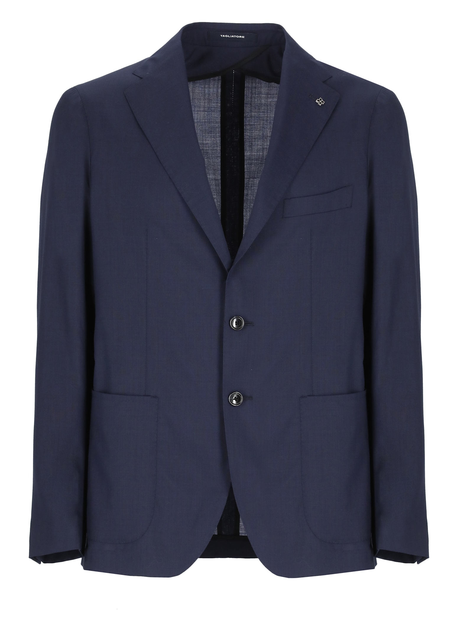 Tagliatore Montecarlo Blue Single-breasted Jacket With Notched Revers In Silk Man In Multi