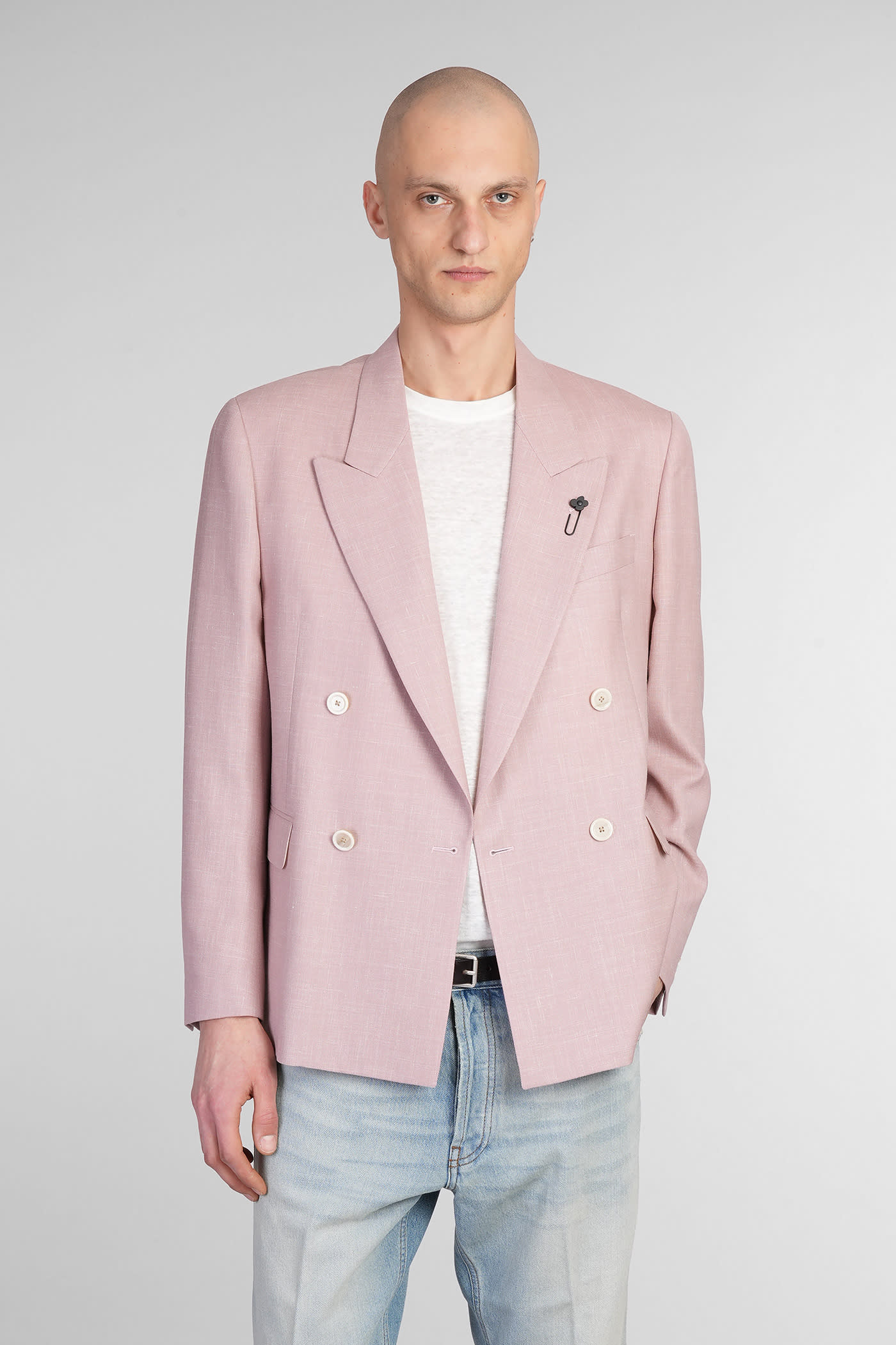 Lardini Blazer In Rose-pink Wool In Pale Pink