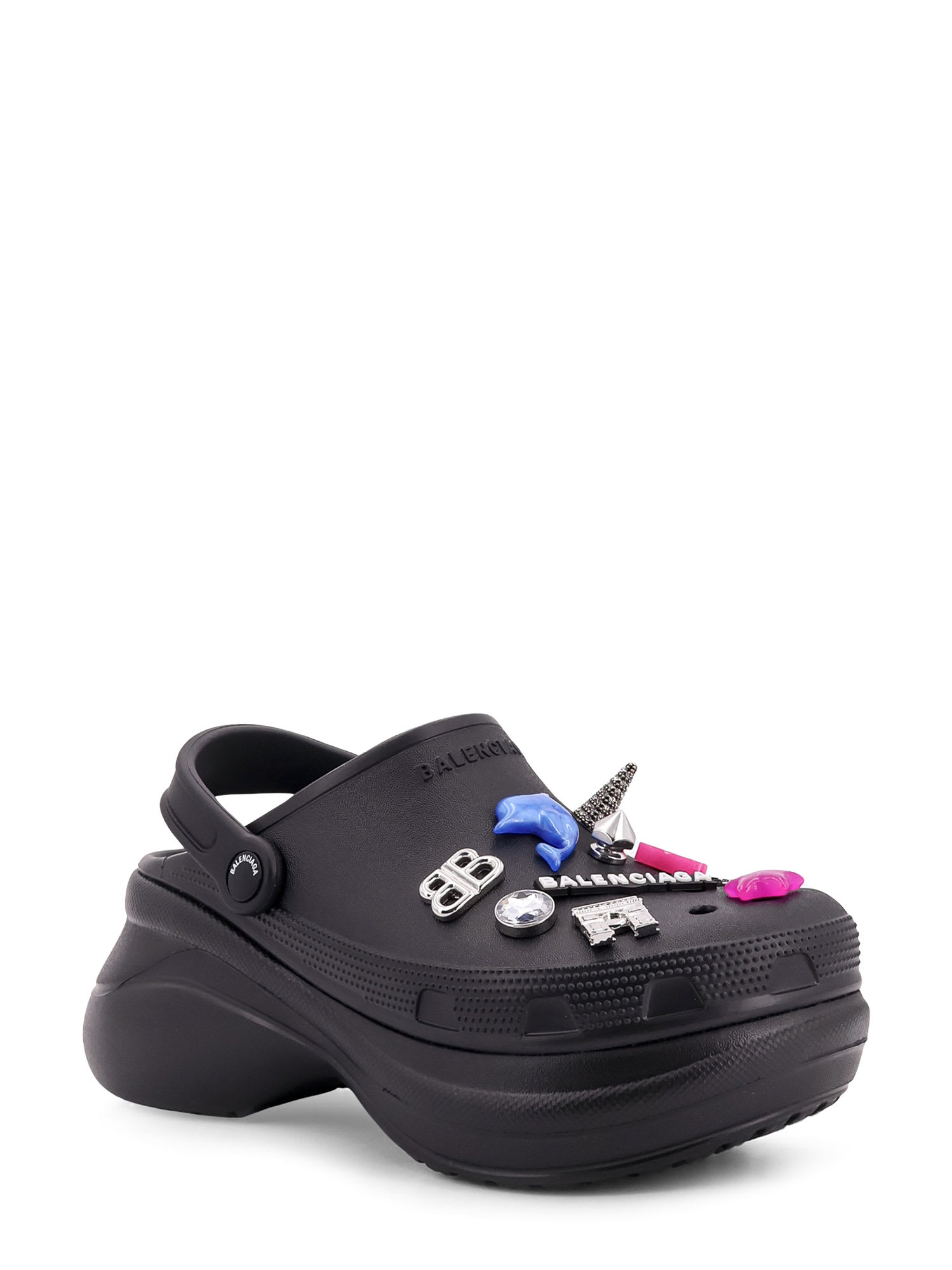 Balenciaga Mule Crocs Con Iconici Charm Jibbitz Rimovibili In Black