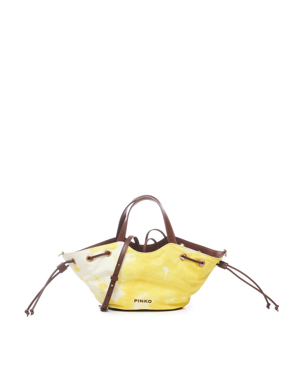 Shop Pinko Tie-dyed Drawstring Tote Bag In Yellow Sun