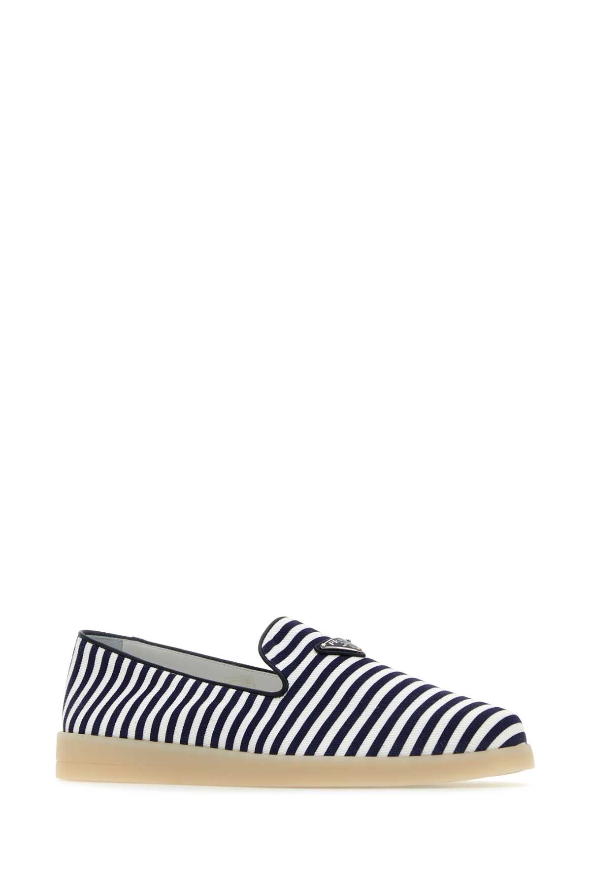 Shop Prada Printed Fabric Loafers In Biancobleu