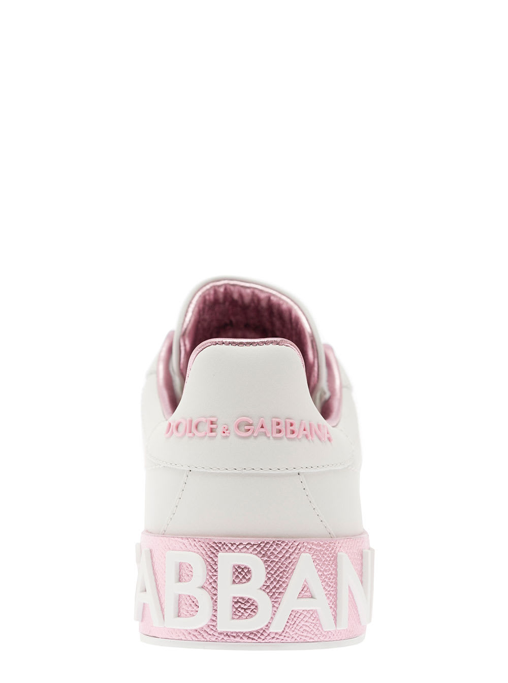 Shop Dolce & Gabbana Portofino White And Pink Low Top Sneakers With Logo In Leather Woman