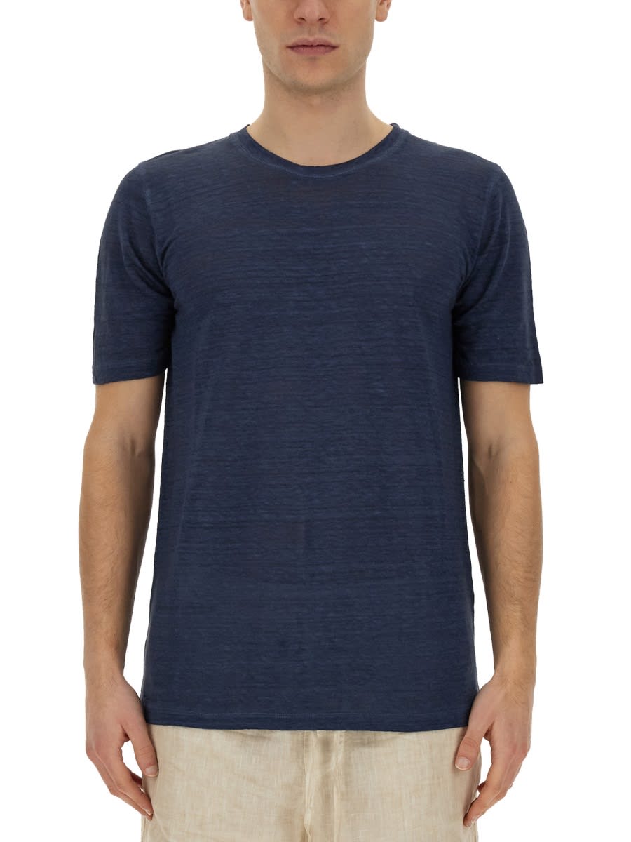 Shop 120% Lino Linen T-shirt In Blue