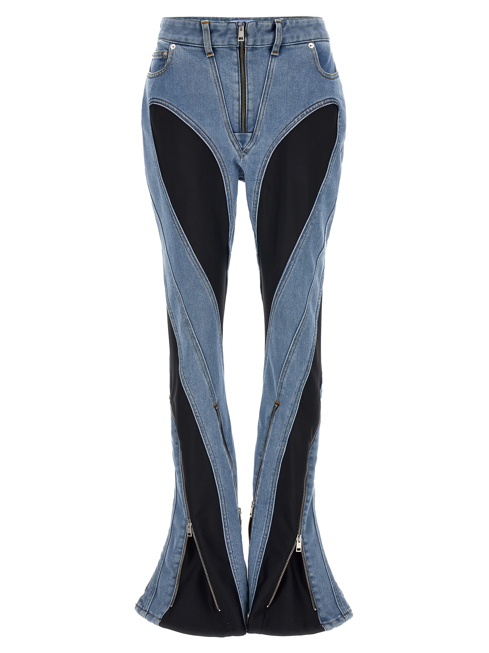 Shop Mugler Zipped Bi-material Jeans In Medium Blue