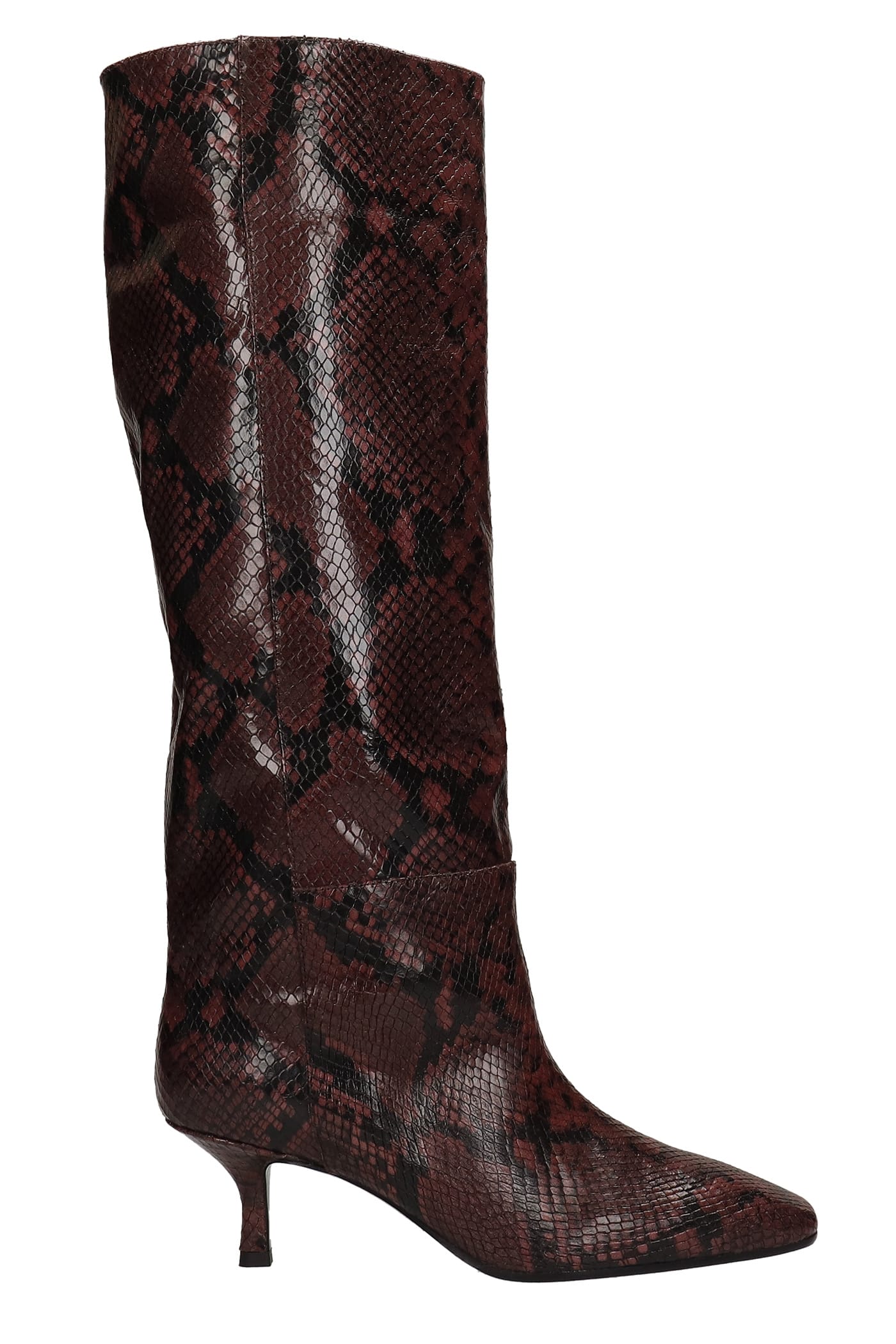 Fabio Rusconi High Heels Boots In Bordeaux Leather And Printed Pyton