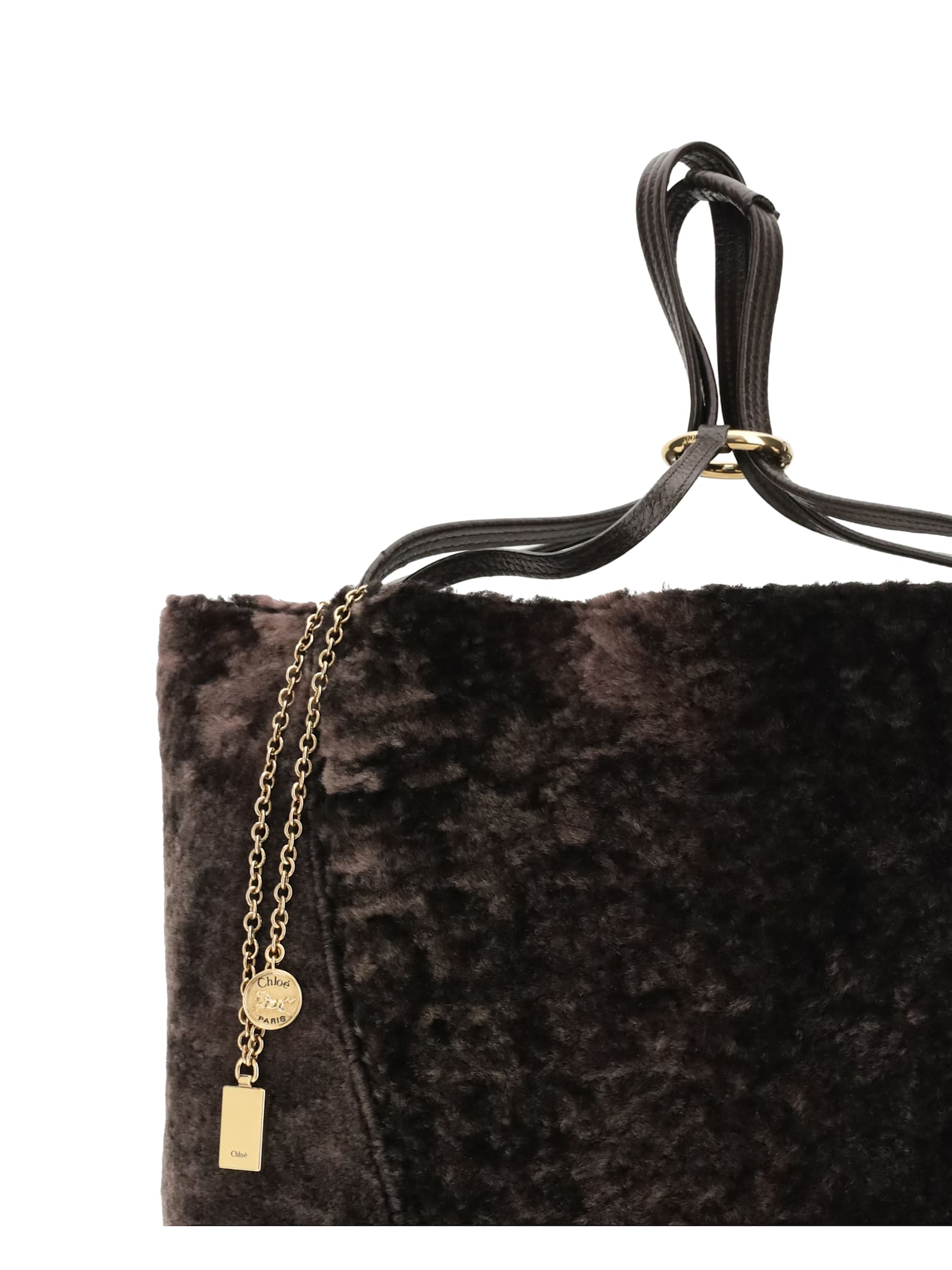 Chloé Spin Leather-trimmed Embellished Shearling Tote