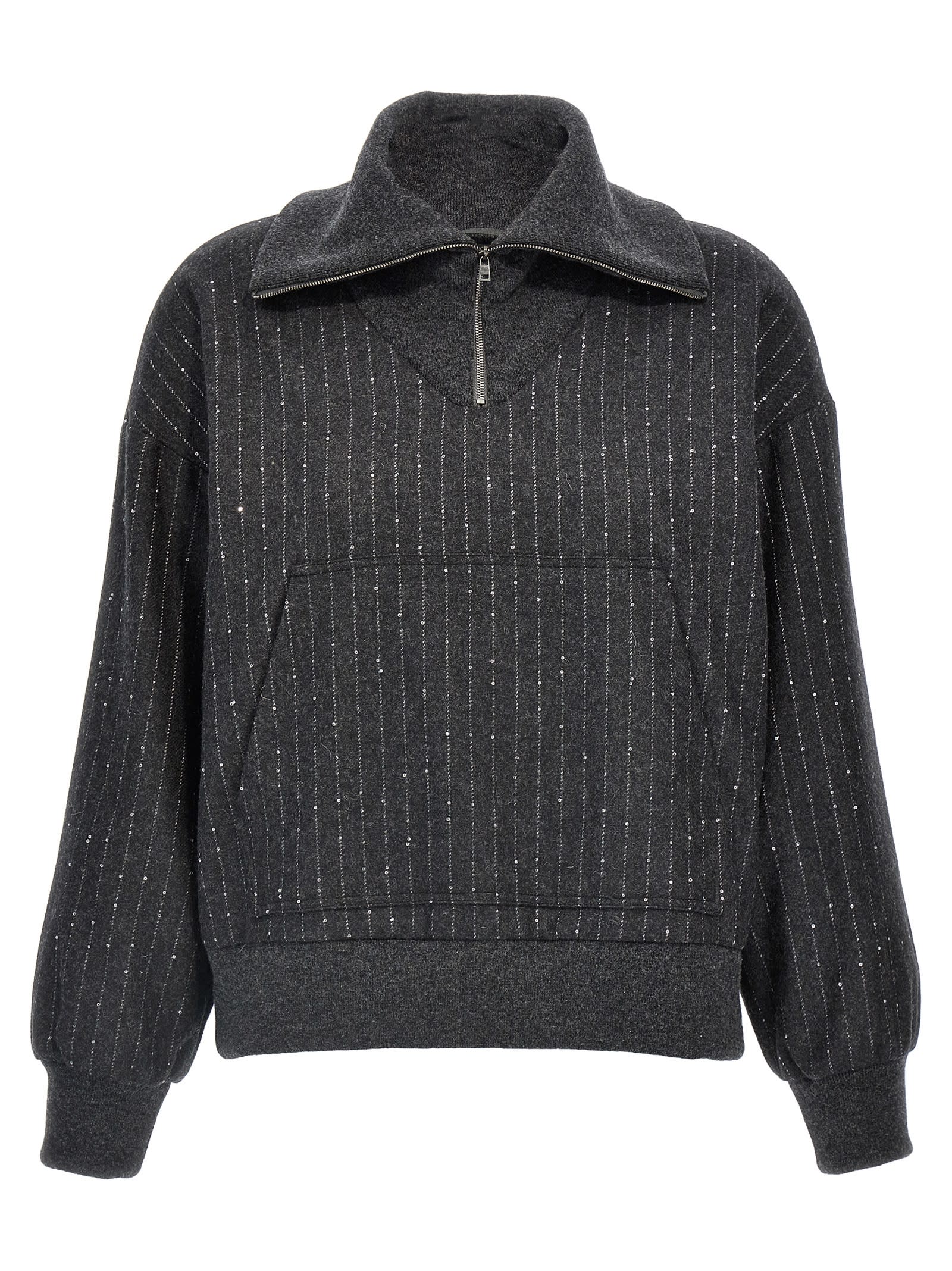 Shop Herno Sequin Half-zip Sweatshirt In Gray