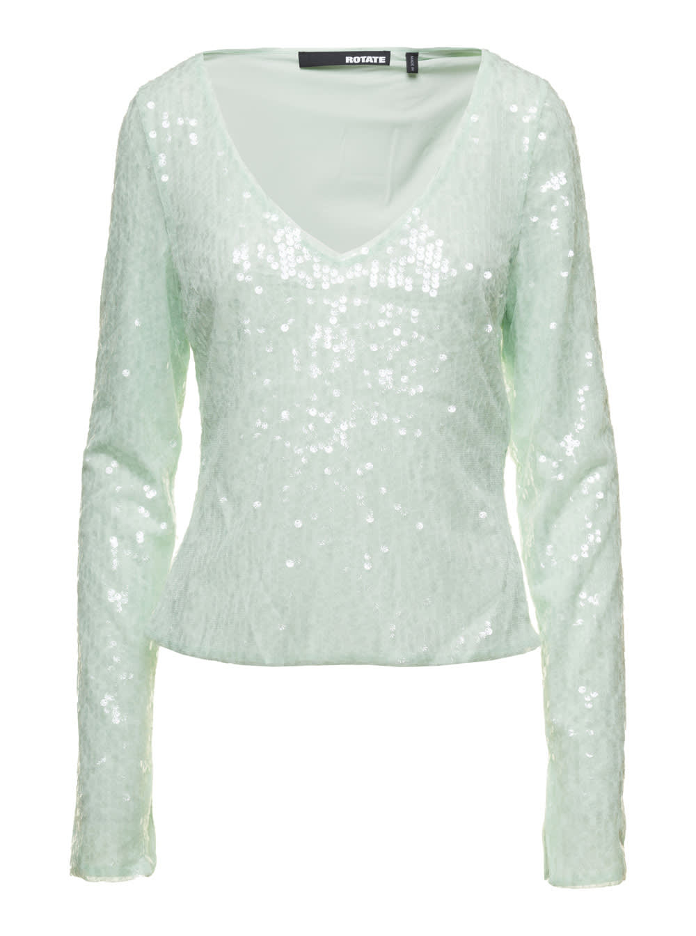 Green Long Sleeve Top With All-over Sequins In Recycled Fabric Woman