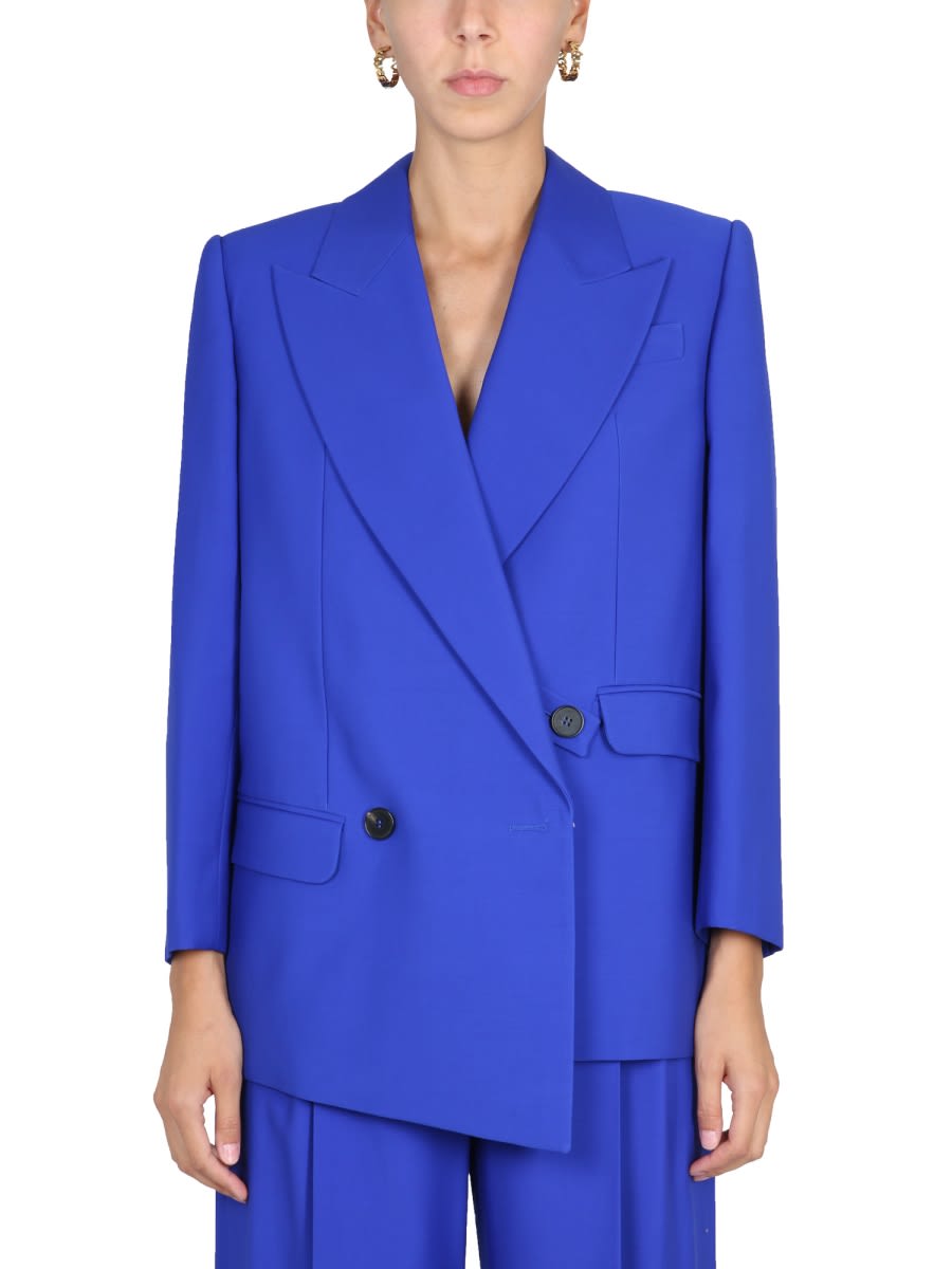 Shop Alexander Mcqueen Structured Double-breasted Jacket In Blue