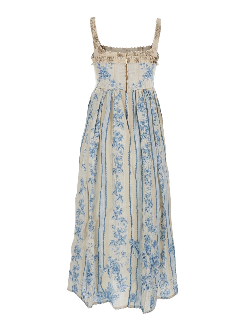 Agua By Agua Bendita Barbara Blue Long Dress With All-over Floral Embroidery In Linen Woman In Blu