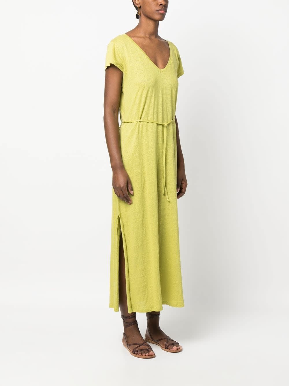 Majestic Filatures Linen Blend Long Dress In Green