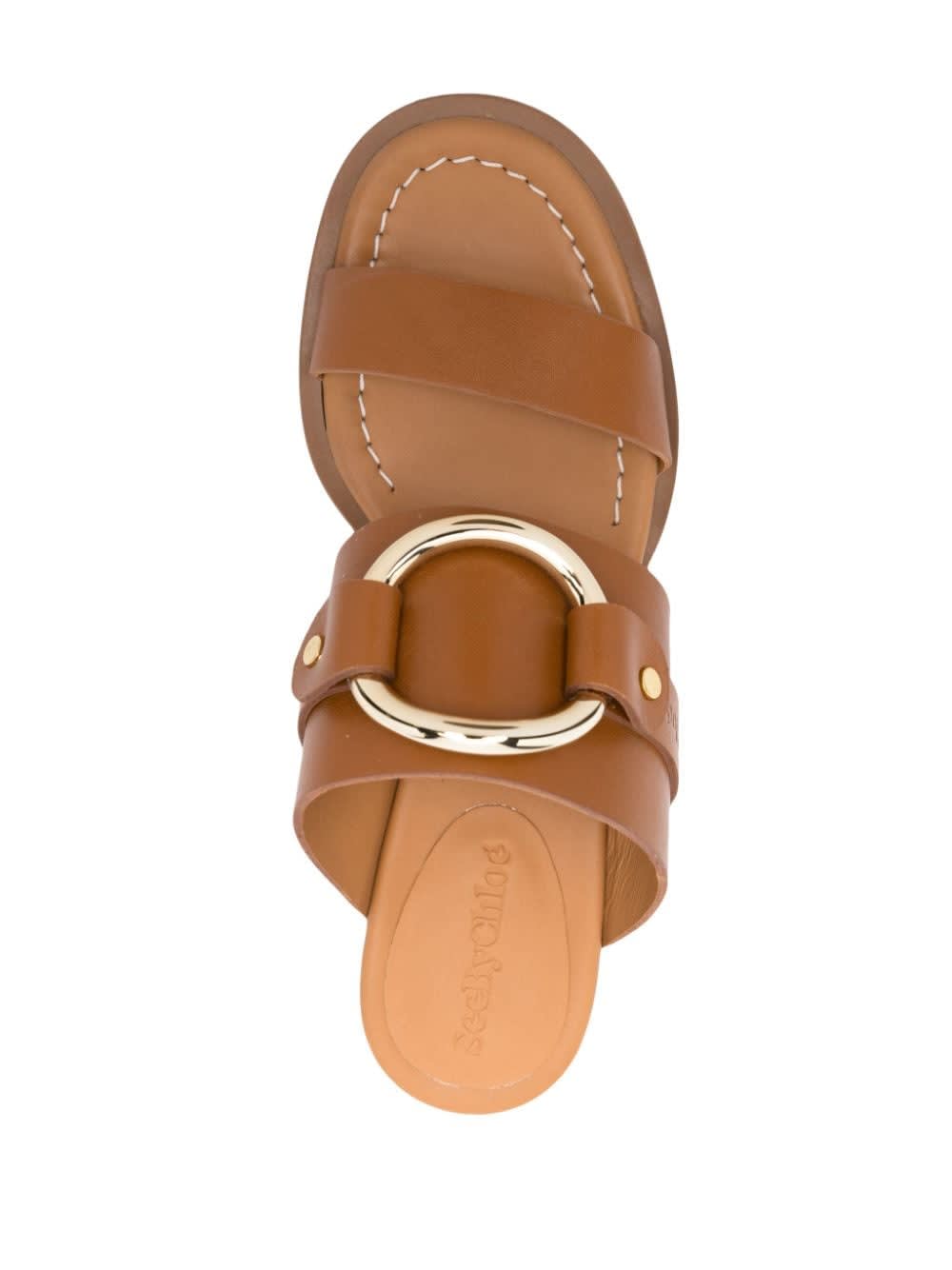 See By Chloé 45mm Ring-detail Leather Mules In Tan