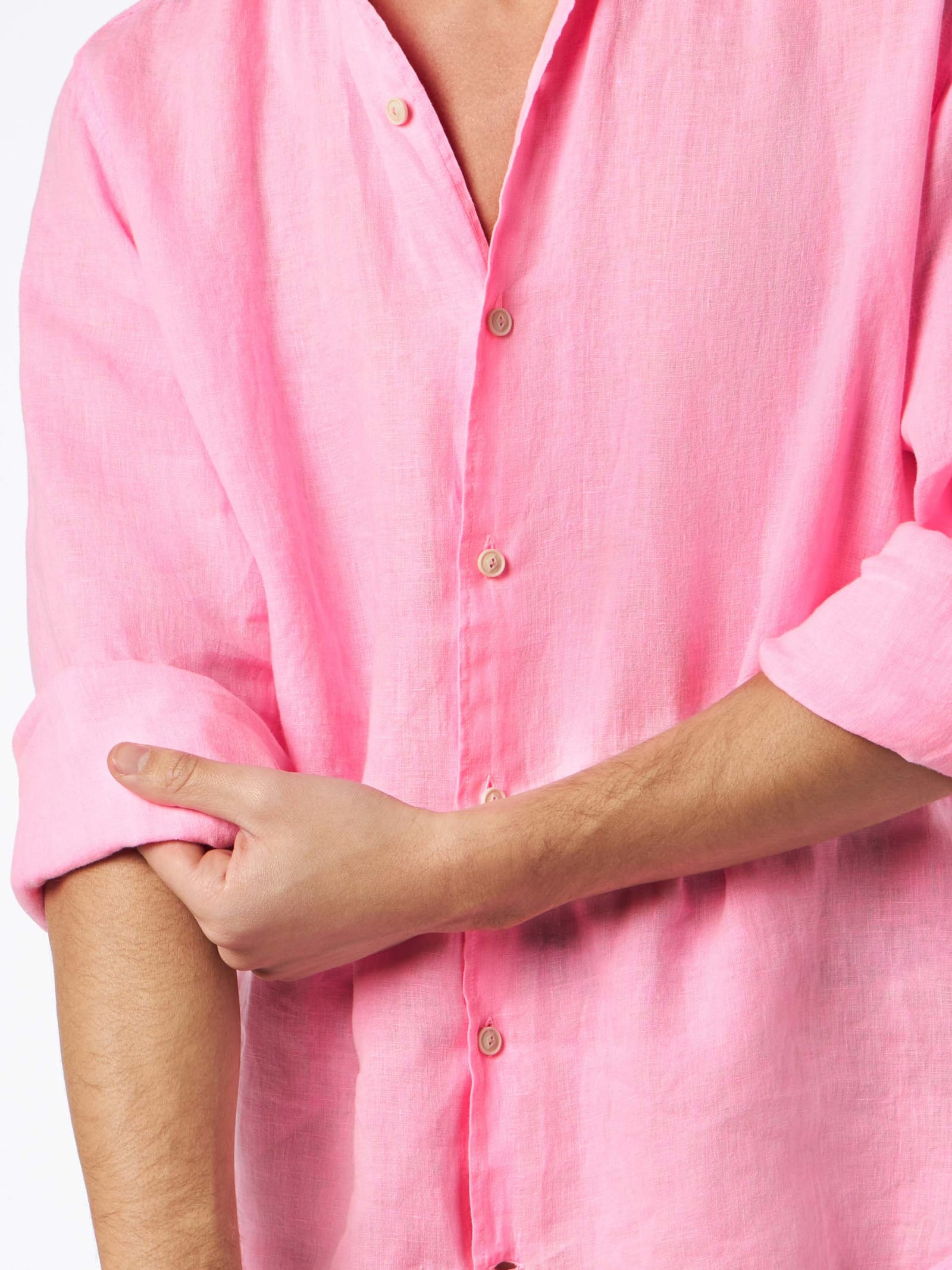 MC2 SAINT BARTH MAN WATER COLOR FLUO PINK LINEN PAMPLONA SHIRT