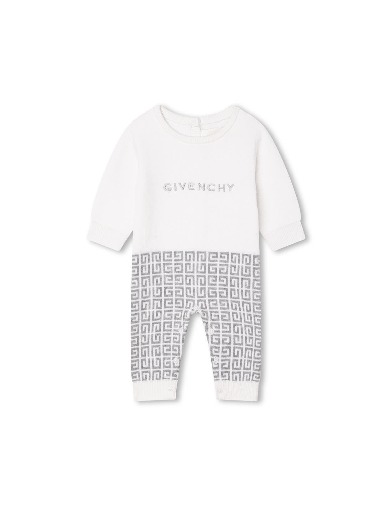 Givenchy Babies' White And Grey Playsuit With Logo And 4g Motif In Grigio