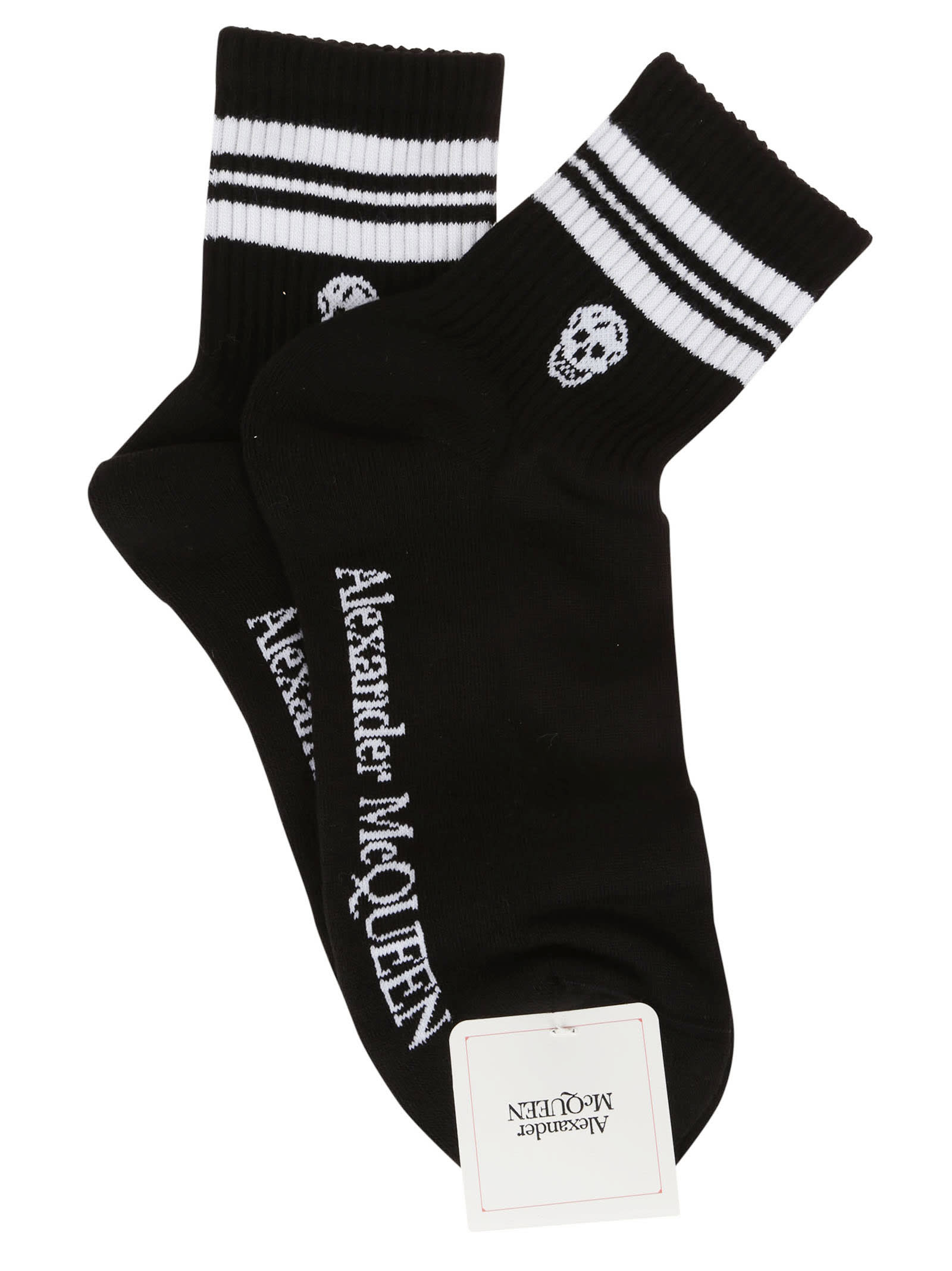 Shop Alexander Mcqueen Socks Stri Skull Spo In Black White