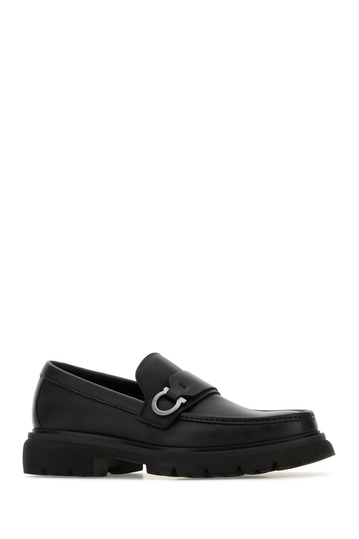 Ferragamo Chunky Sole Loafers With Metal Buckle Detail In Black