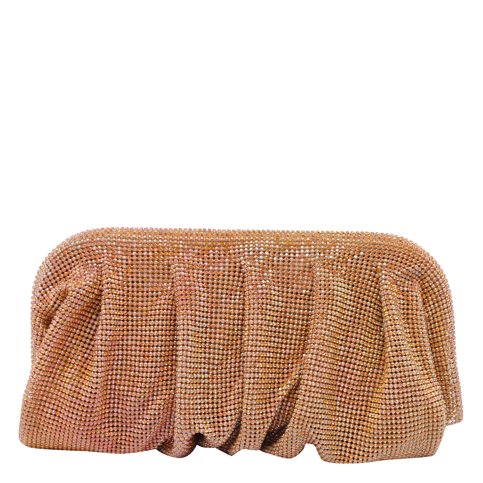 Benedetta Bruzziches Rectangular Rhinestone Ruched Clutch Bag In Orange