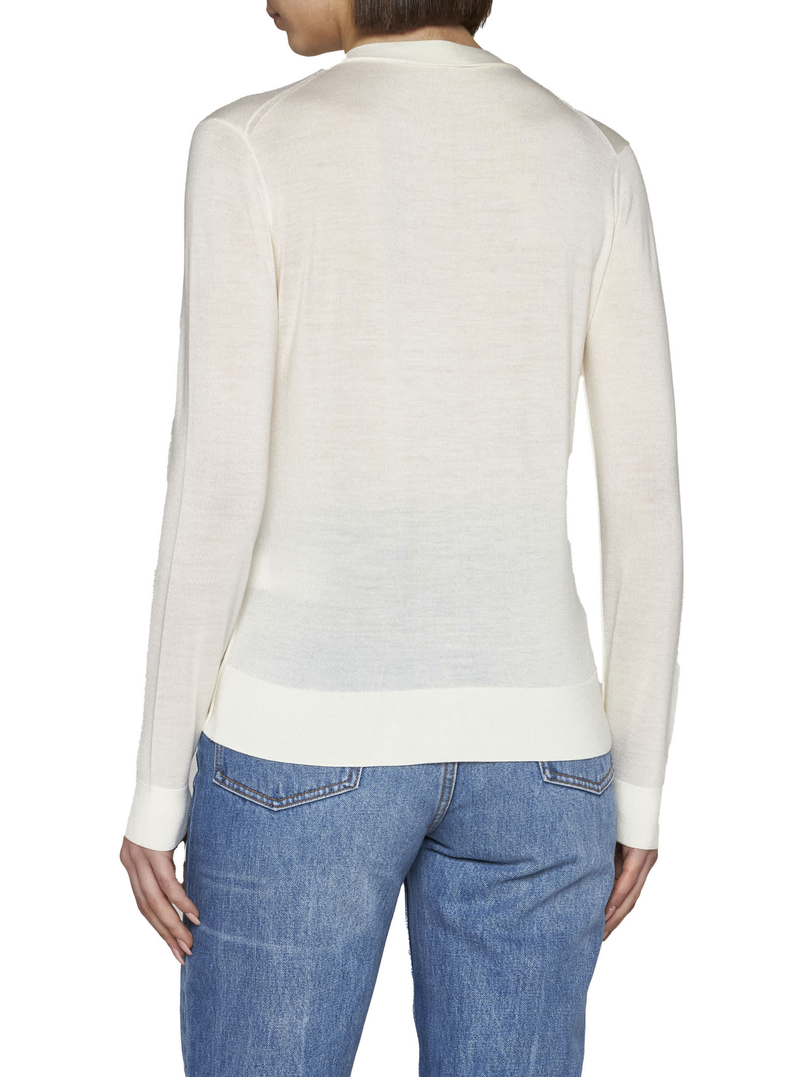 Tory Burch 'simone' Wool And Silk Cardigan In Panna