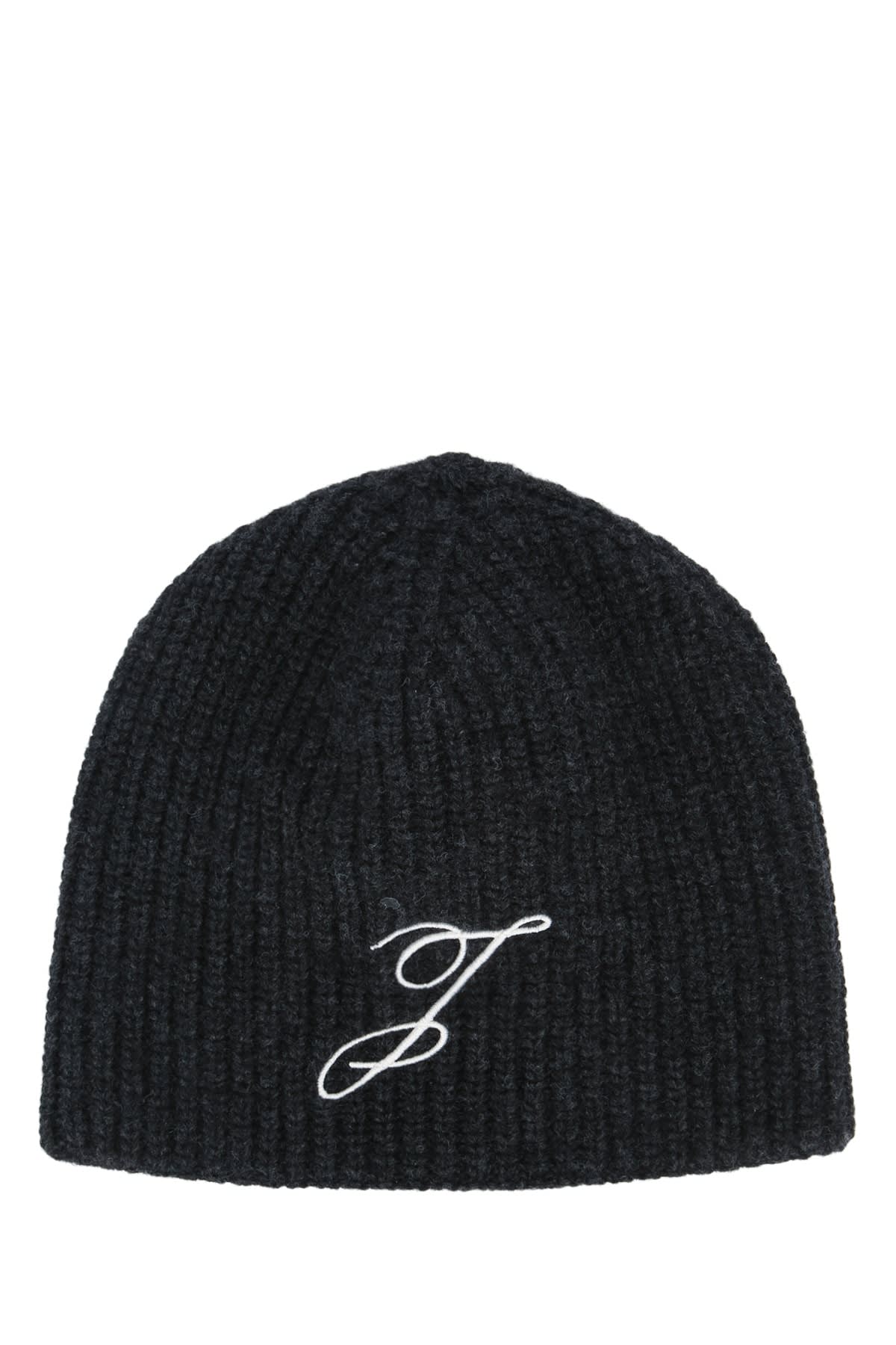 Jacquemus Ribbed Knit Merino Wool Cap With Subtle Embroidery In Gray