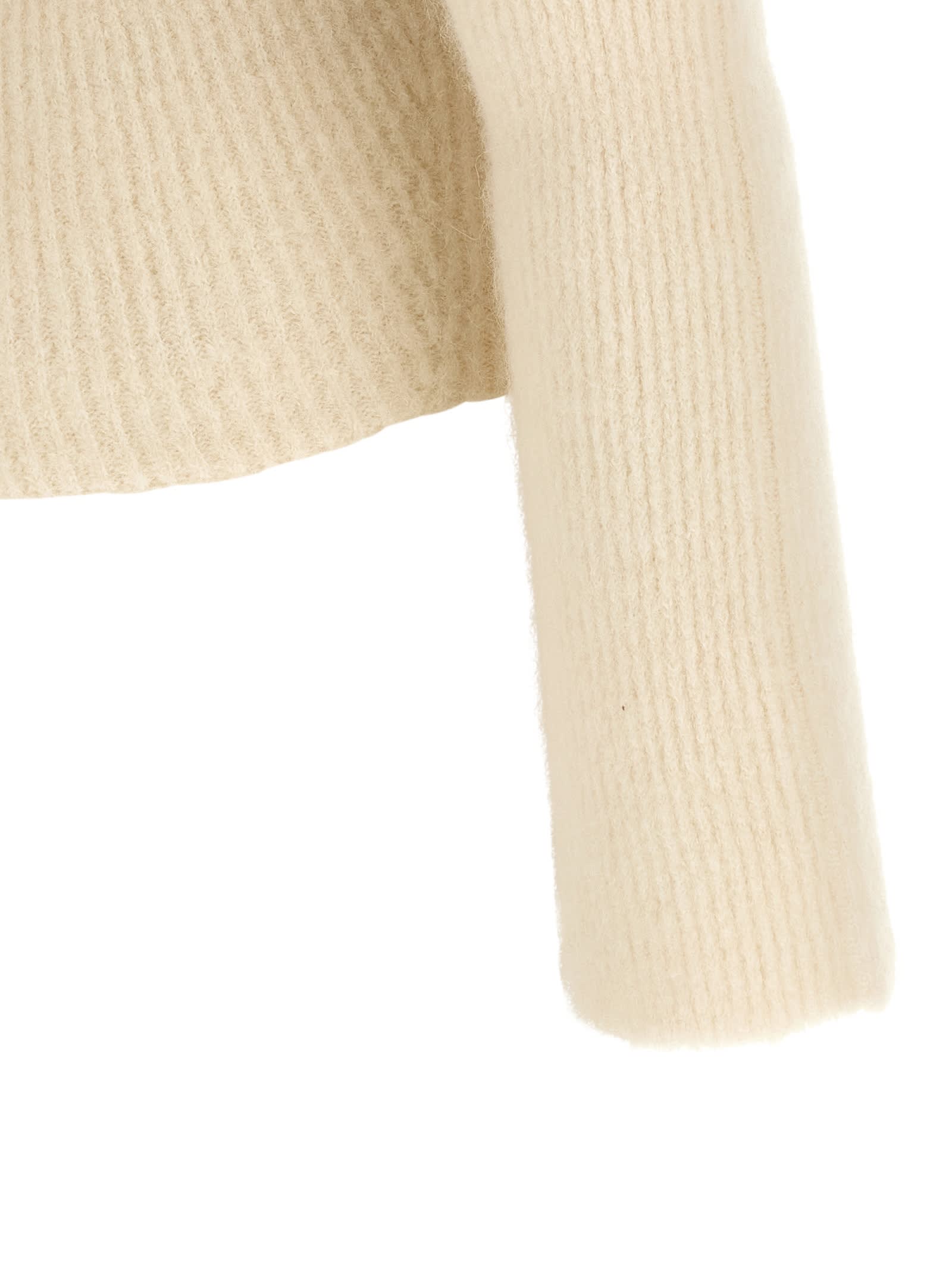 Rick Owens Long Sleeve Off Shoulder Knit Sweater In White