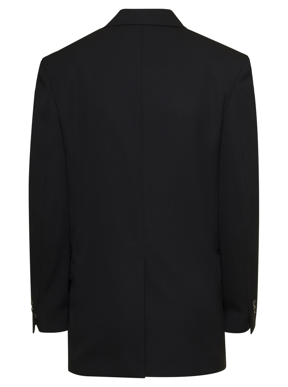 Shop Bottega Veneta Black Oversized Double-breasted Jacket In Stretchy Wool Woman