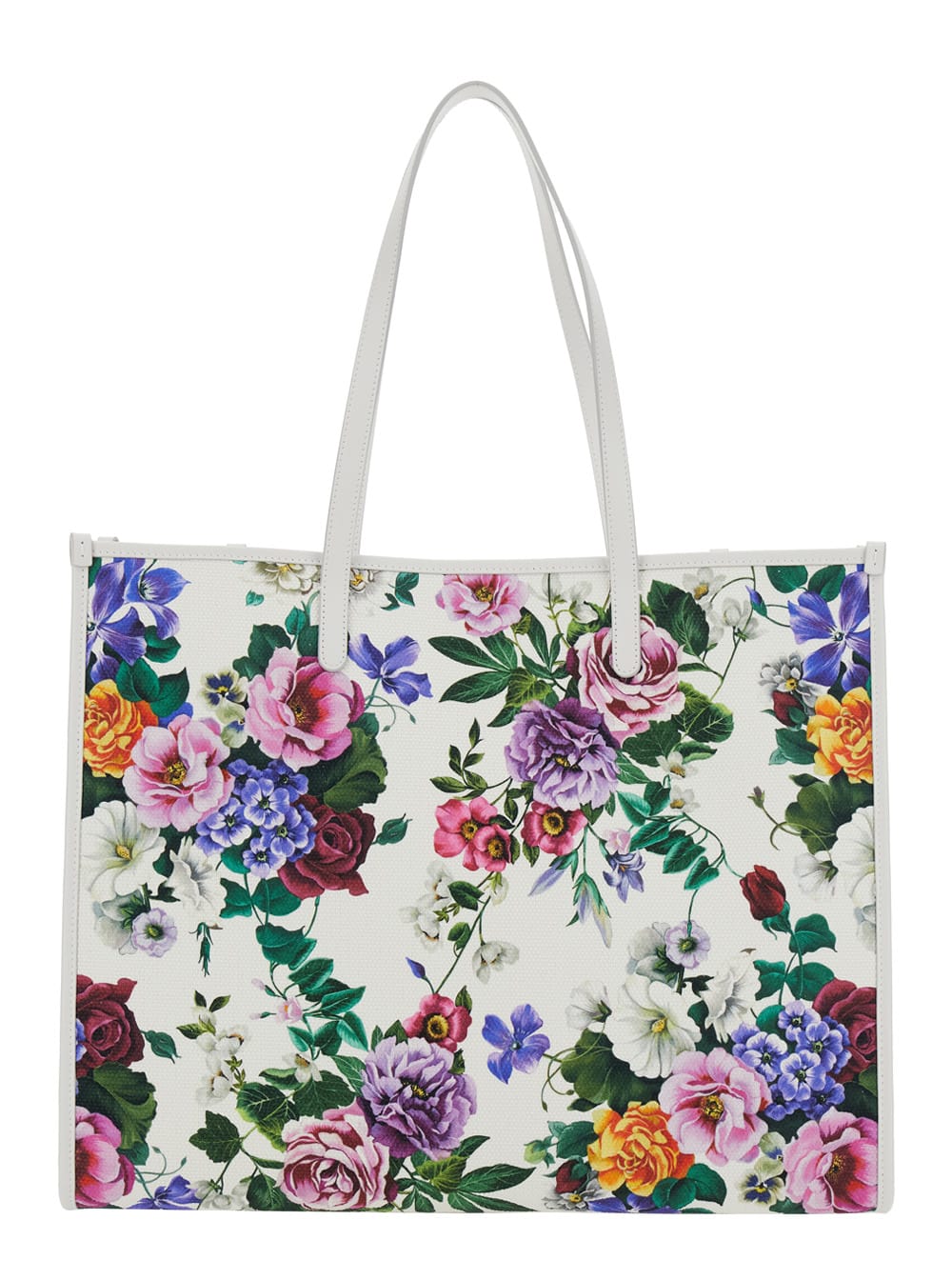 Dolce & Gabbana White Shopper With All-over Floral Motif In Fabric Woman In Mix Fiori Cretonne