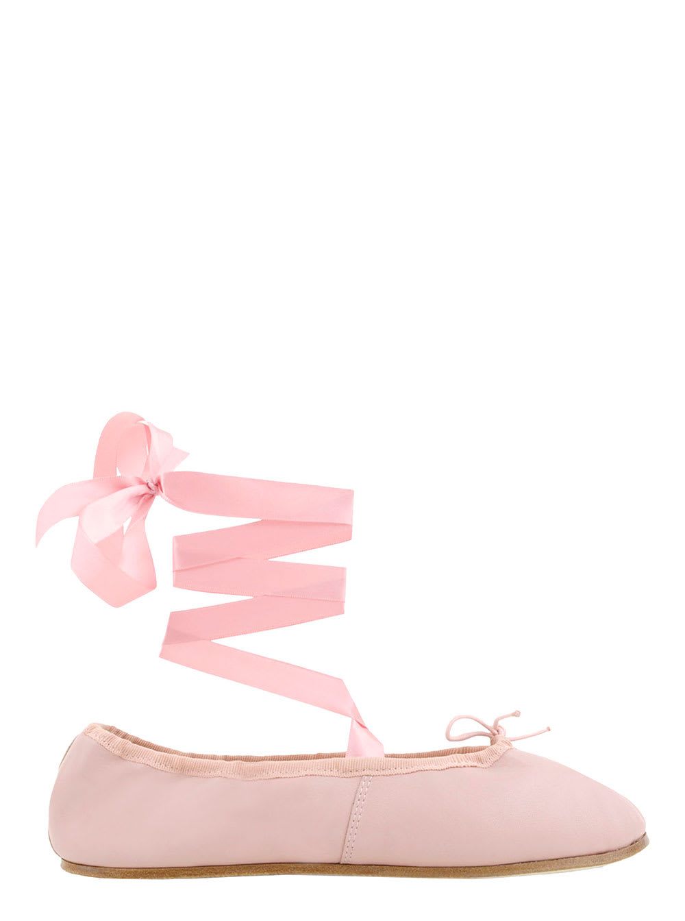 REPETTO SOFIA PINK BALLET FLATS WITH RIBBON IN LEATHER WOMAN
