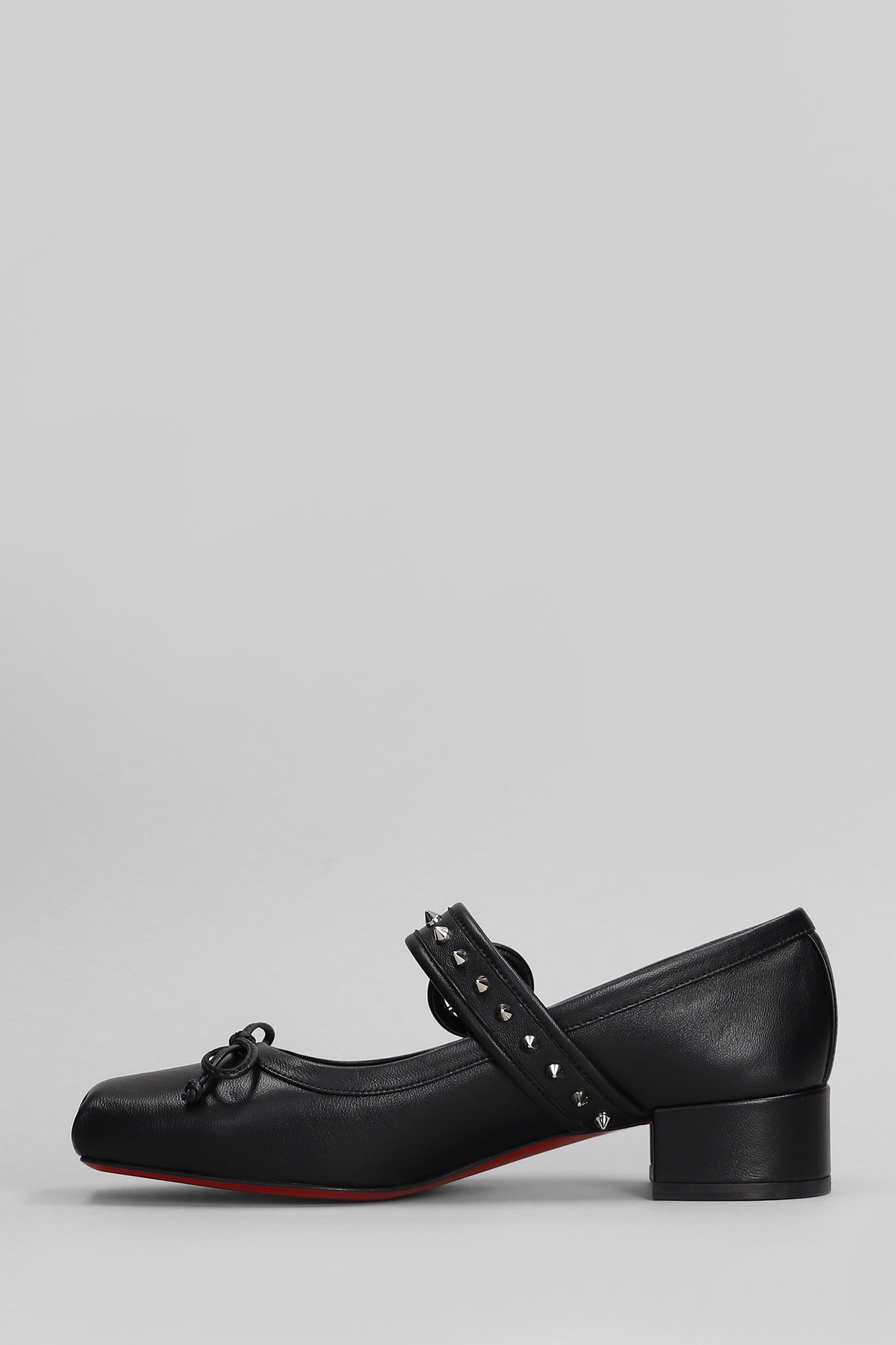 Christian Louboutin Mamastrapita Spike30 Ballet Flats In Black Leather In Black/lin Black