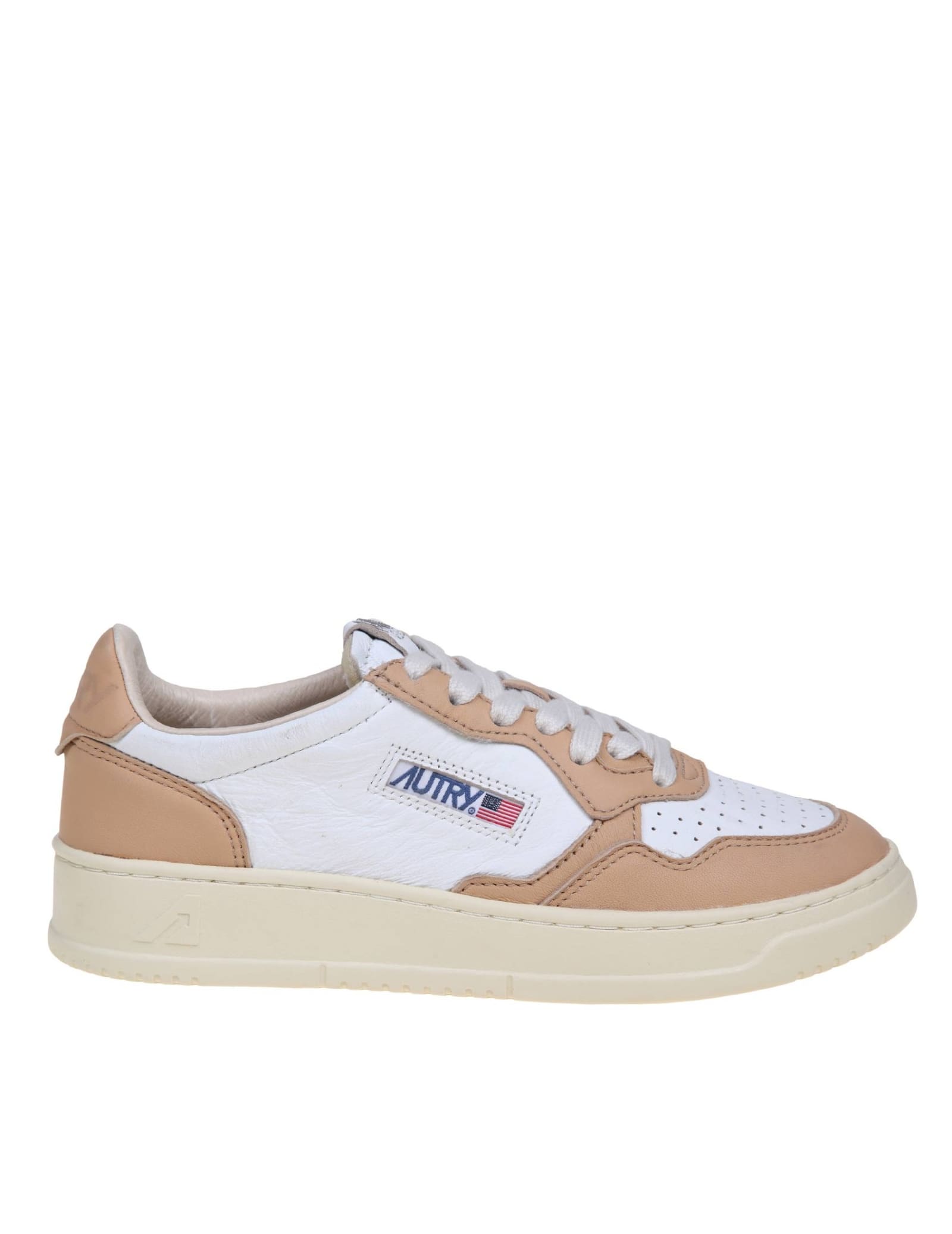 Shop Autry Sneakers In White And Caramel Leather In Beige