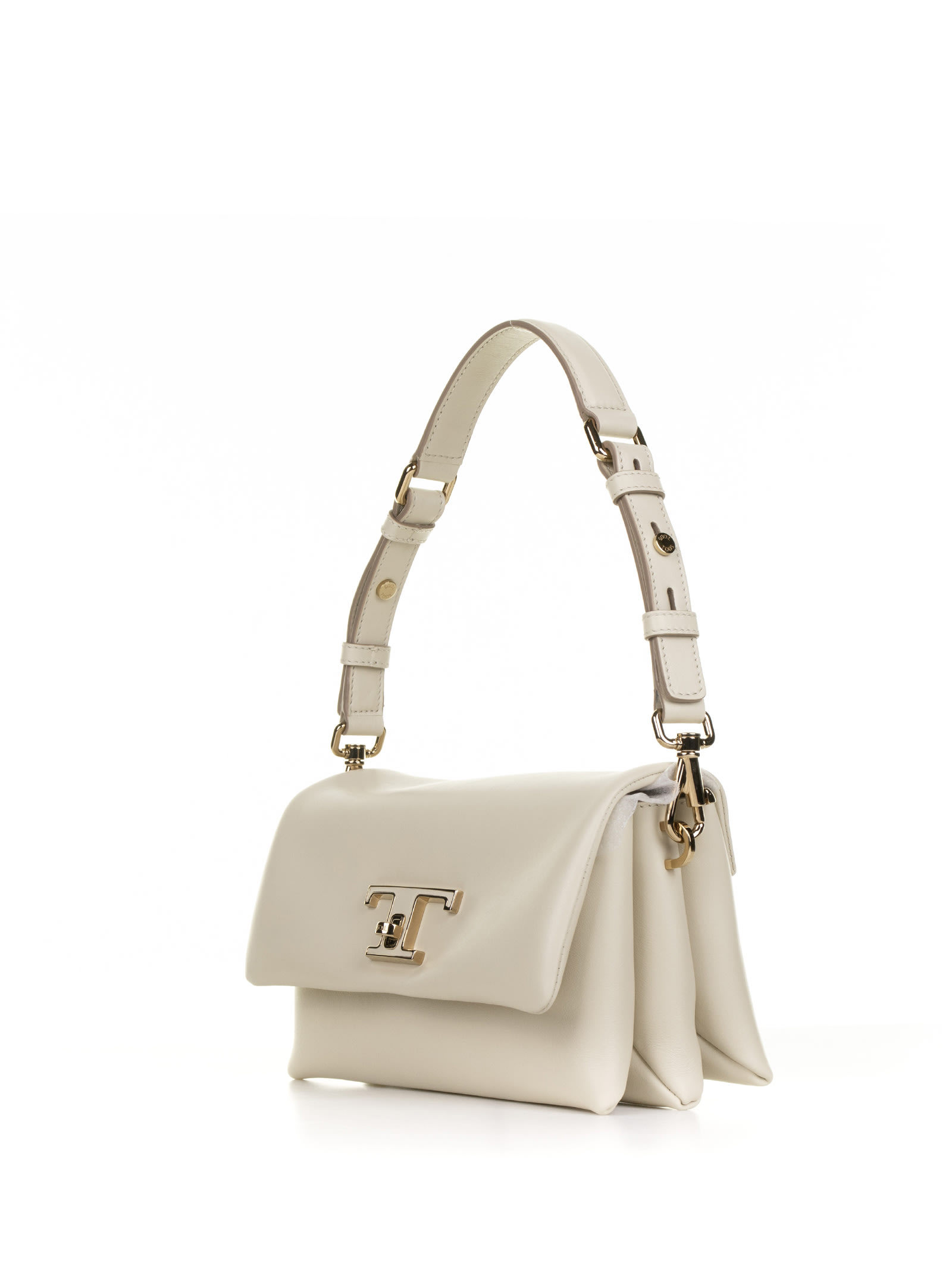 Shop Tod's Flap T Timeless Mini Leather Shoulder Bag In Panna