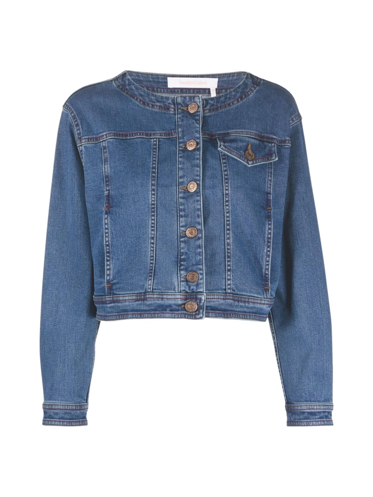 See by Chloé L/s Round Neck Cropped Denim Jacket