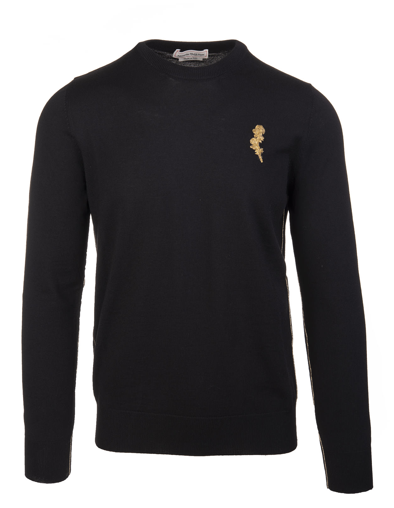 Alexander McQueen Man Black Sweater With Gold Thistle Embroidery